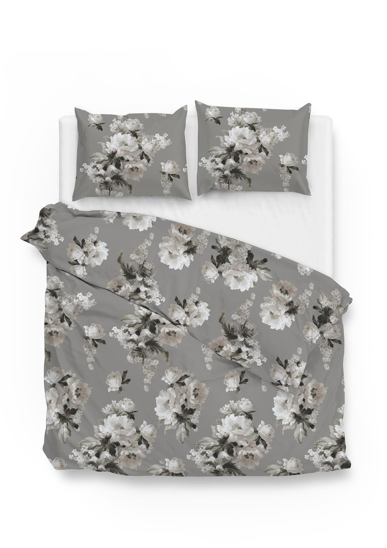 ZO HOME Bettwäsche Ella Dbo 240 Grey 240x220 Grey Geblumt, Flanell, 3 teilig, Bettwäsche 240x220 Baumwolle Flanell Geblumt Hotelverschluss