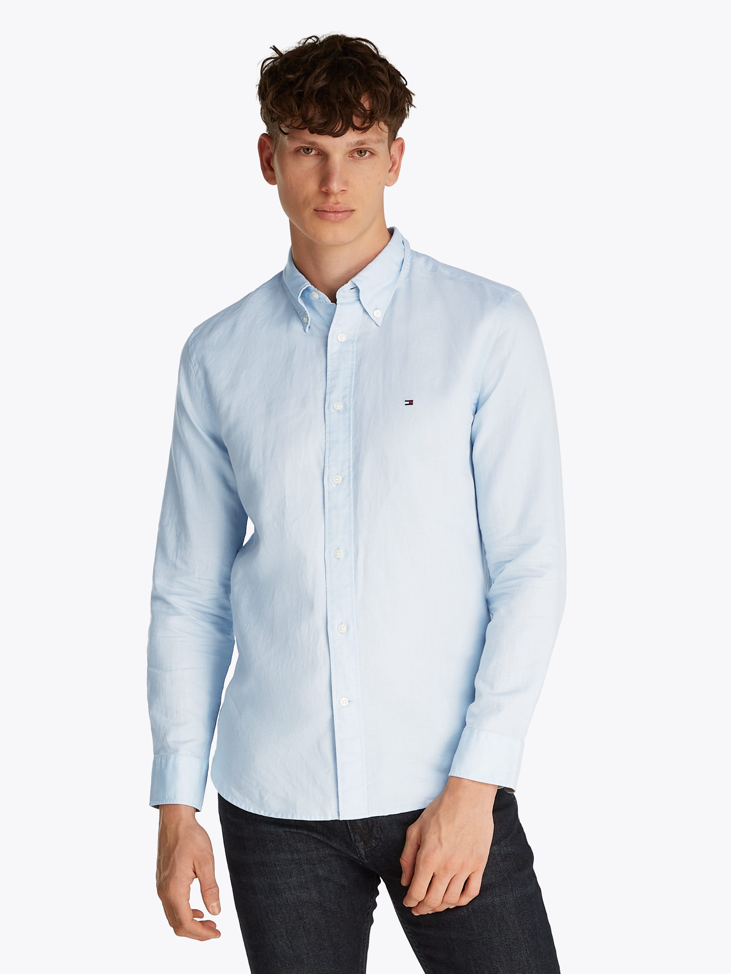 Tommy Hilfiger Langarmhemd LINEN BLEND SOLID Regular Fit SHIRT mit Button-d günstig online kaufen