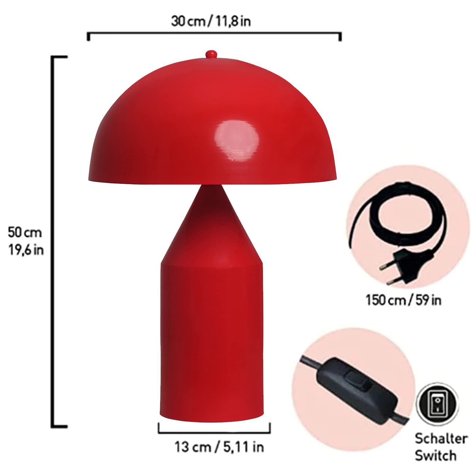 Bamyum Tischleuchte Metall Lipeo I I Nachttischlampe, Pilz Rot Bamyum ohne Lampe Leuchtmittel Tischlampe