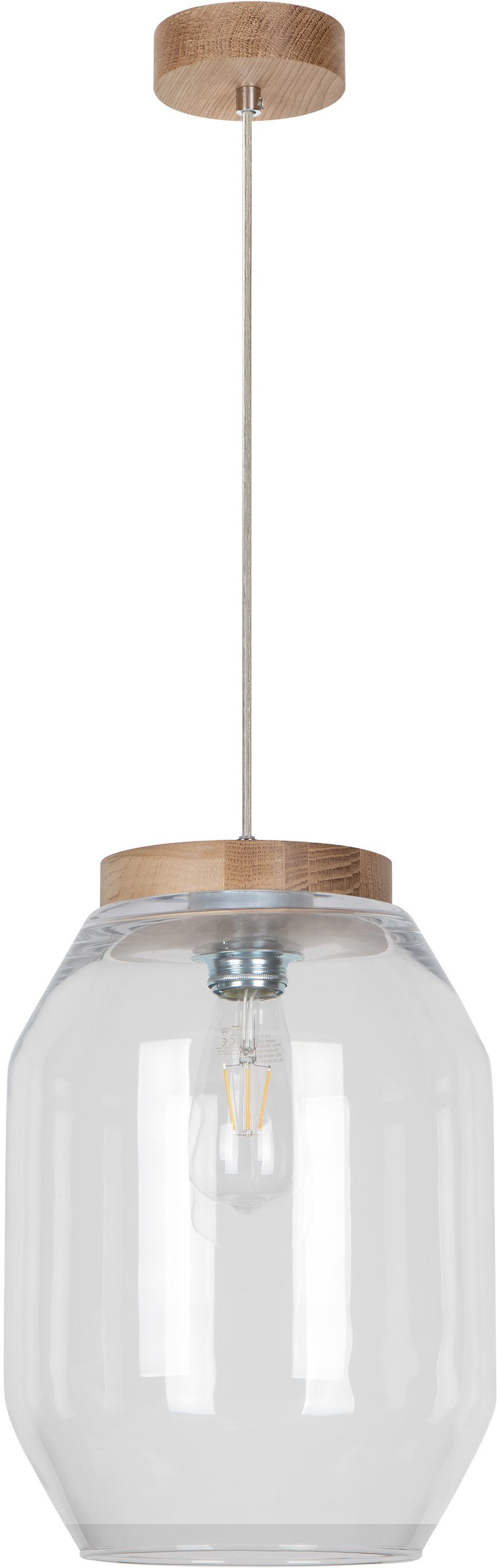 BRITOP LIGHTING Pendelleuchte VASO, Leuchtmittel wechselbar, ohne Leuchtmittel, Naturprodukt aus Eichenholz, Nachhaltig, Hochwertiger Glasschirm