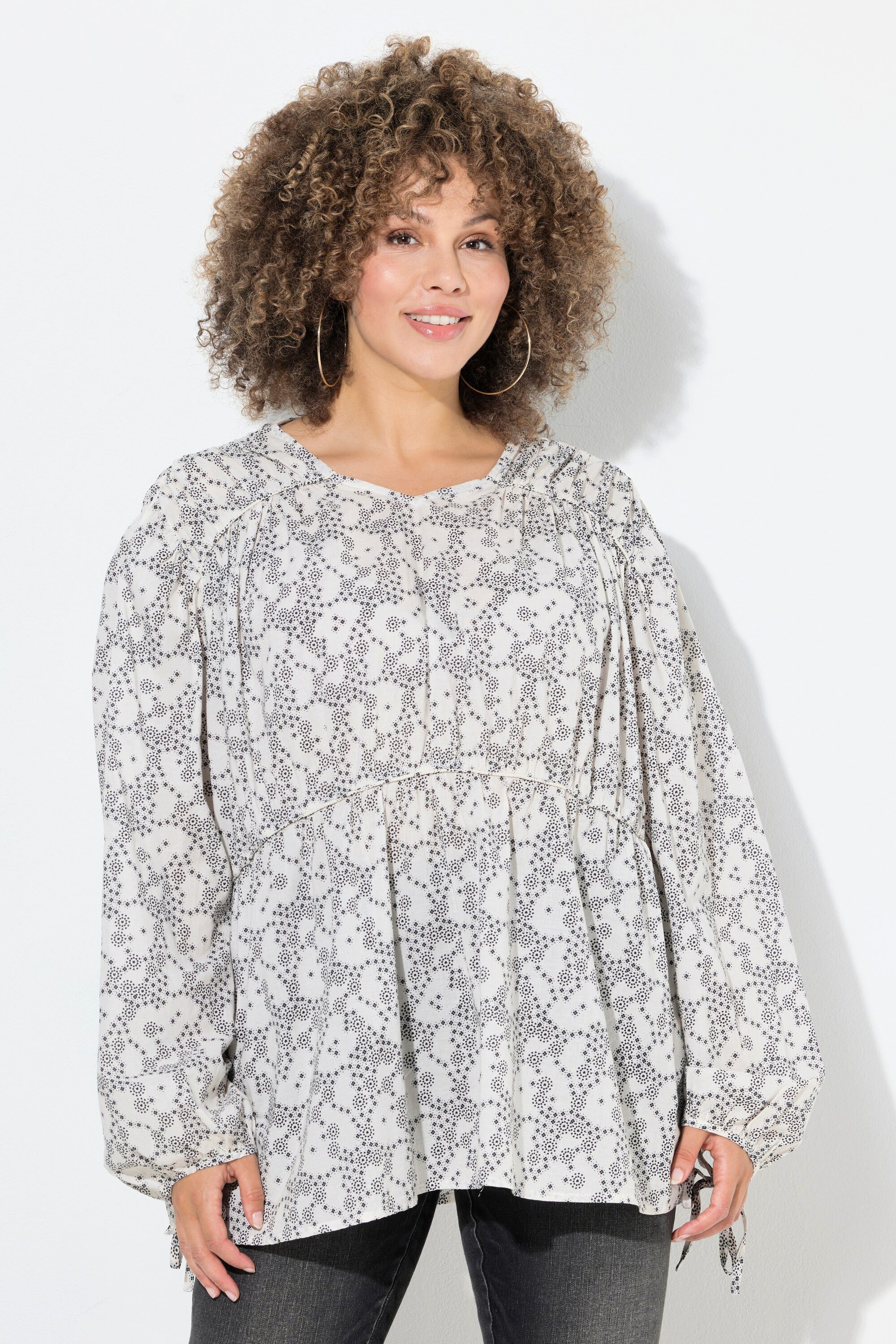 Ulla Popken Longbluse Bluse Quer-Tunnelzüge A-Linie günstig online kaufen