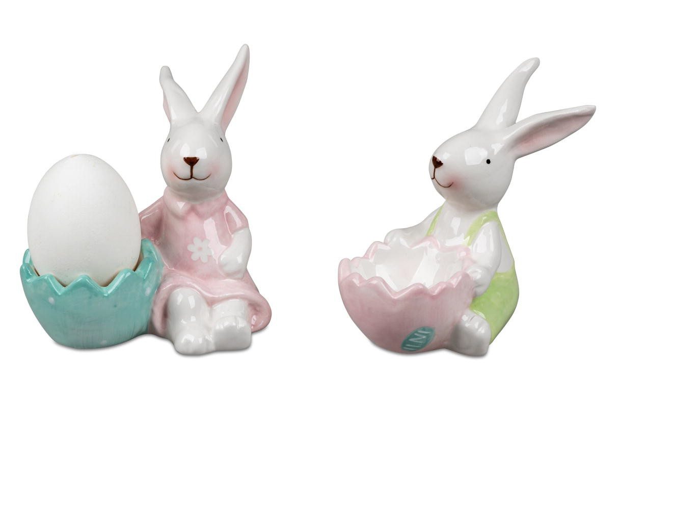 formano Eierbecher 2er Set Osterhase mit Eierbecher 10 cm Steingut Ostern Eier, 2er Set Osterhase mit Eierbecher 10 cm Steingut handbemalt