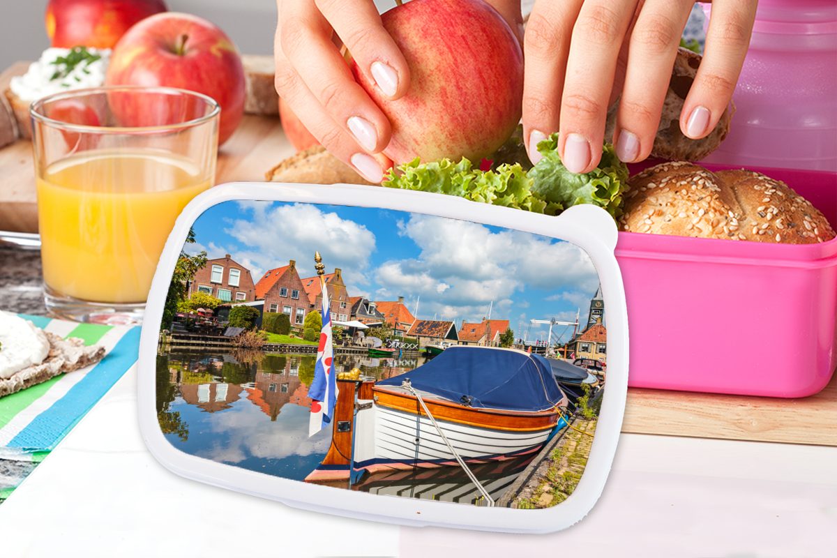 Kunststoff Lunchbox Snackbox, Mädchen, Erwachsene, - rosa (2-tlg), MuchoWow Friesland Brotbox Kinder, Dorp, Schaluppe Kunststoff, - für Brotdose