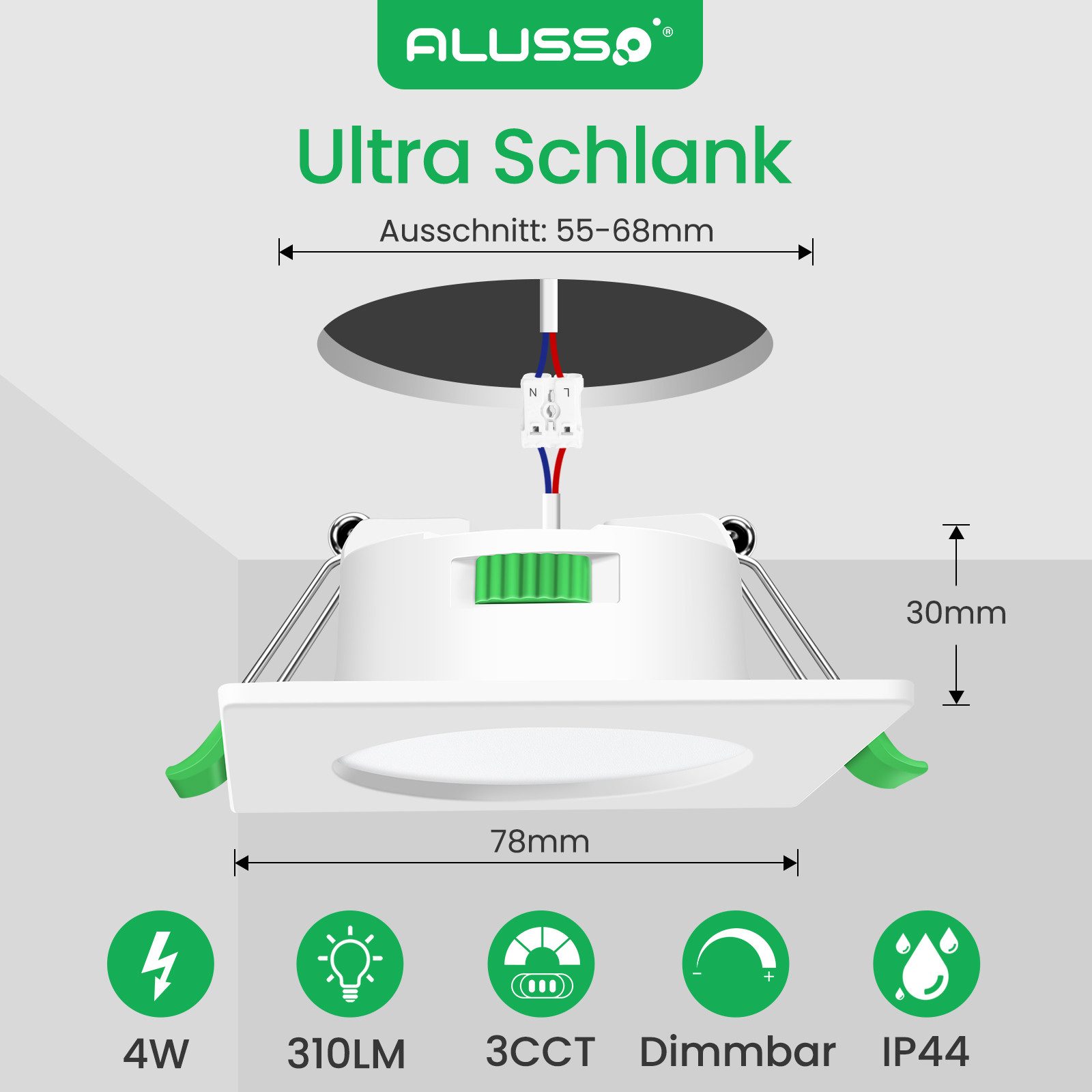 ALUSSO LED Einbaustrahler 6er-Set, Decken Leuchte, Flach Strahler für Bad, günstig online kaufen