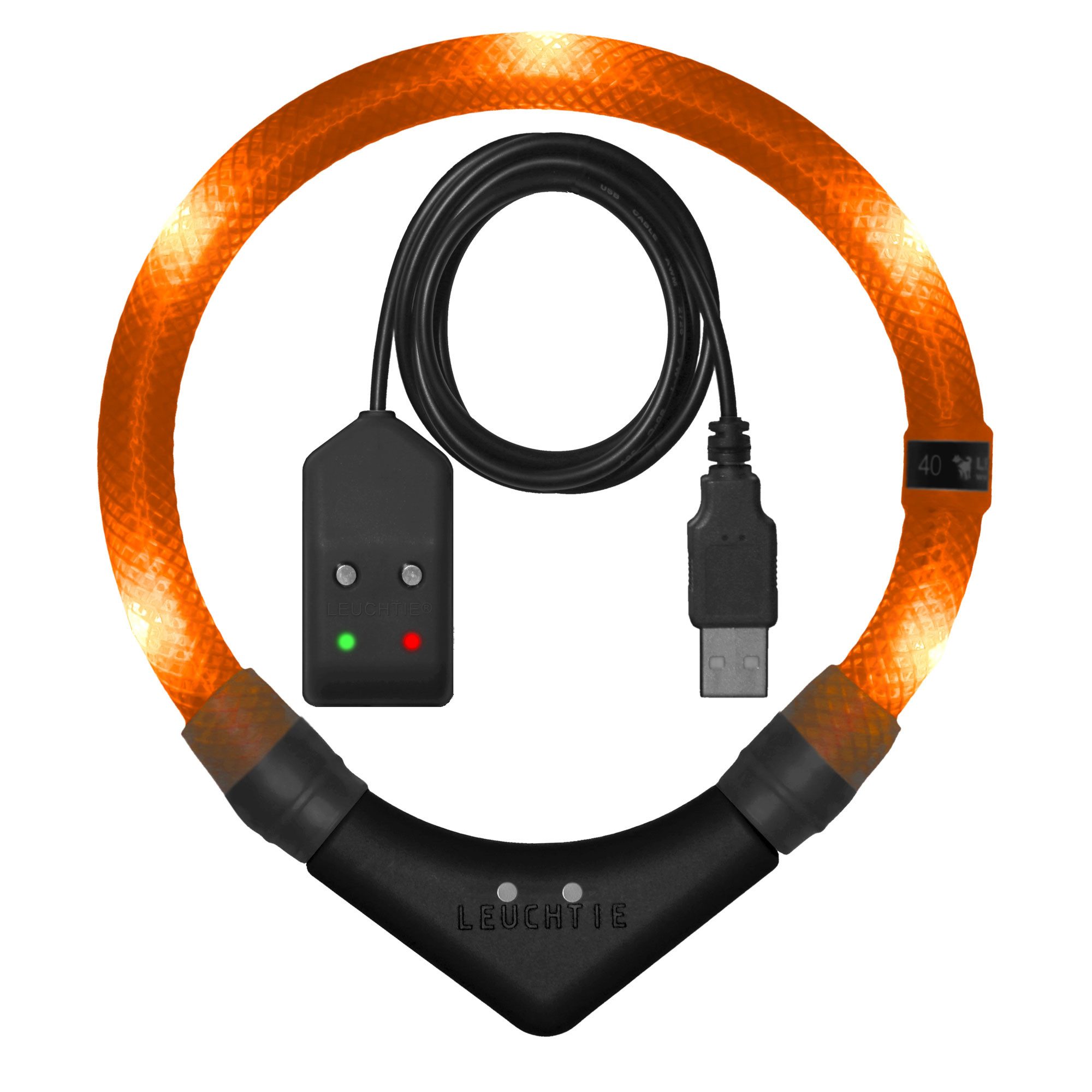LEUCHTIE Leuchthalsband LEUCHTIE Easy Charge Bewegungssensor sunset-orange 50, LED-Halsband für Hunde – USB-aufladbar, wasserdicht, konstant hell von LEUCHTIE