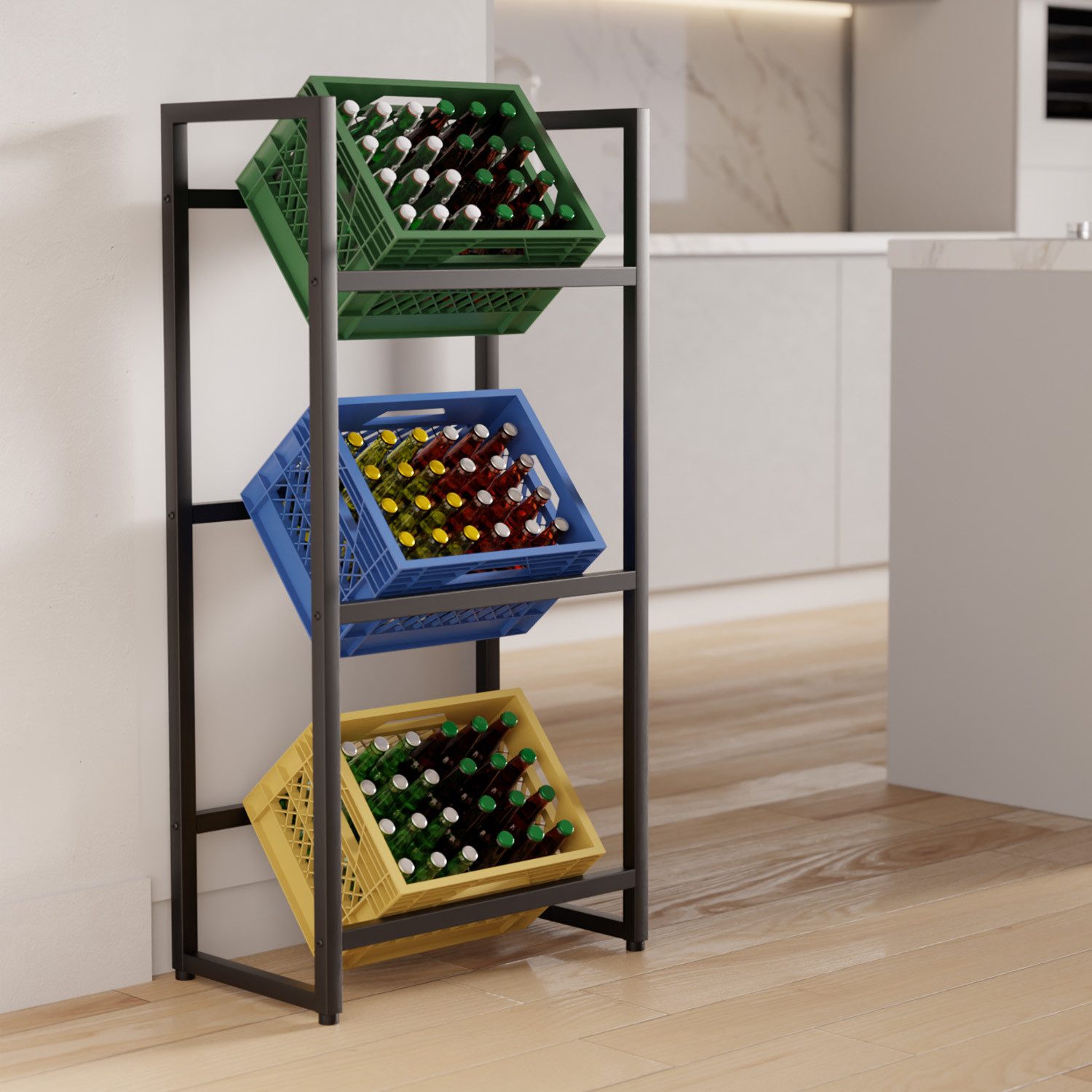 TroniTechnik Regal Getränkekistenregal Stahl schwarz 55x32x112 cm, 3 Ebenen günstig online kaufen