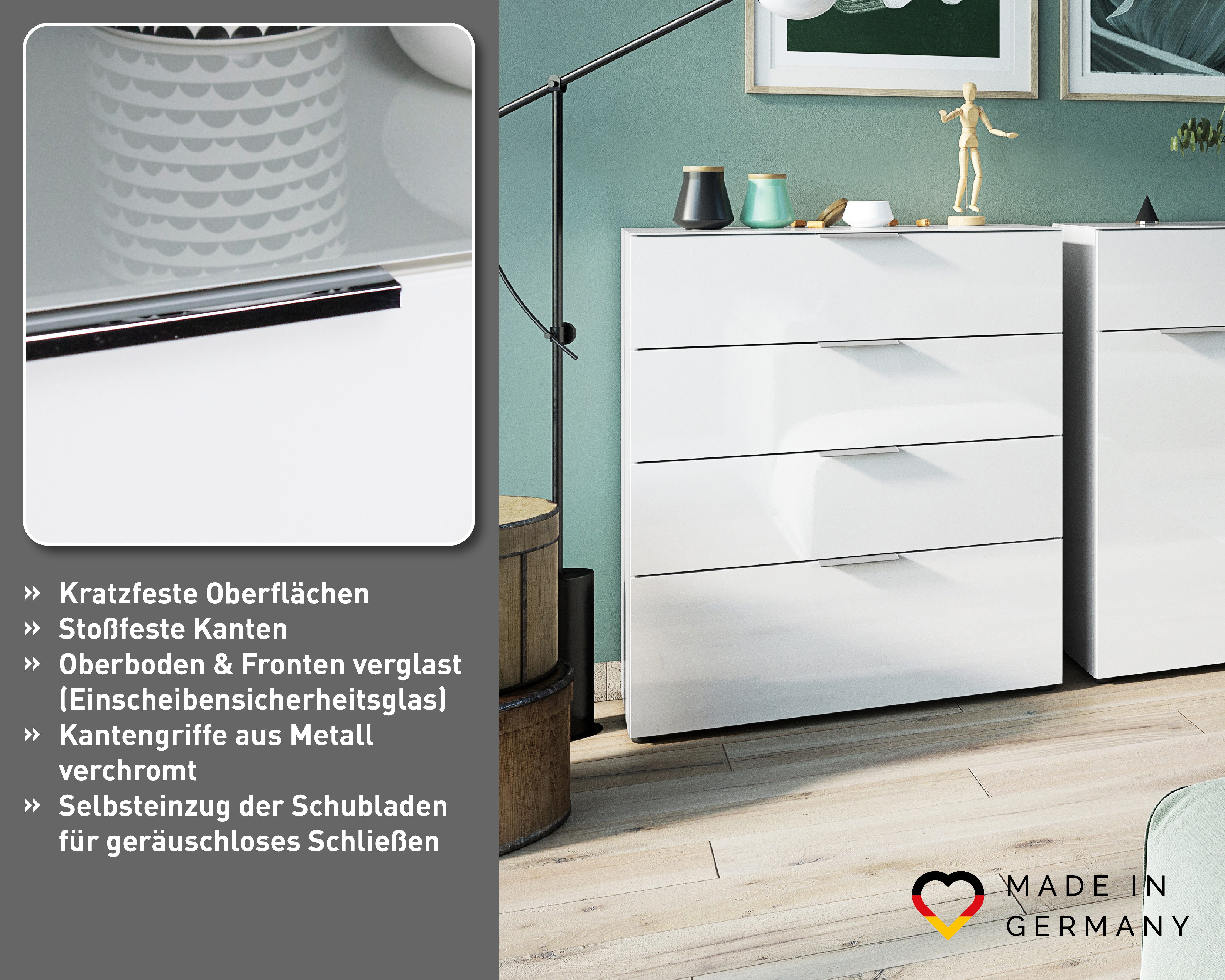 GERMANIA Kombikommode Oakland mit Glasauflagen, Breite 83 cm, mit Schubladen, in vers. Varianten