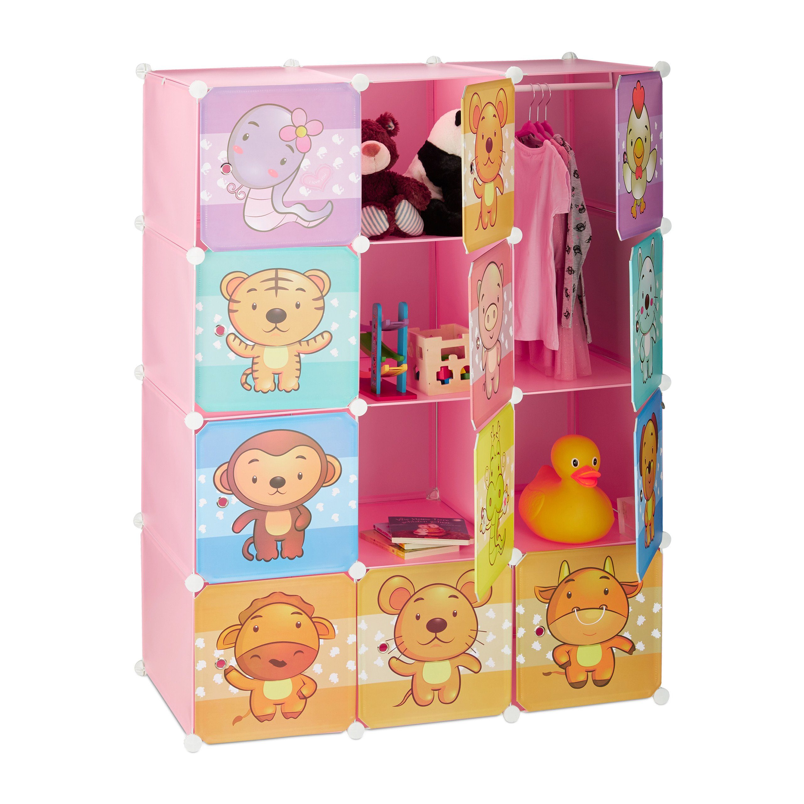 relaxdays Kinderkleiderschrank Steckregal Kinderzimmer mit Motiv Pink günstig online kaufen