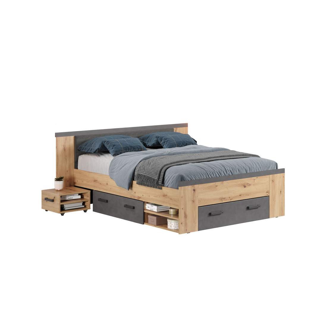 trendteam Bett Follow Bett 140x200cm mit Nachttisch, Schubladen