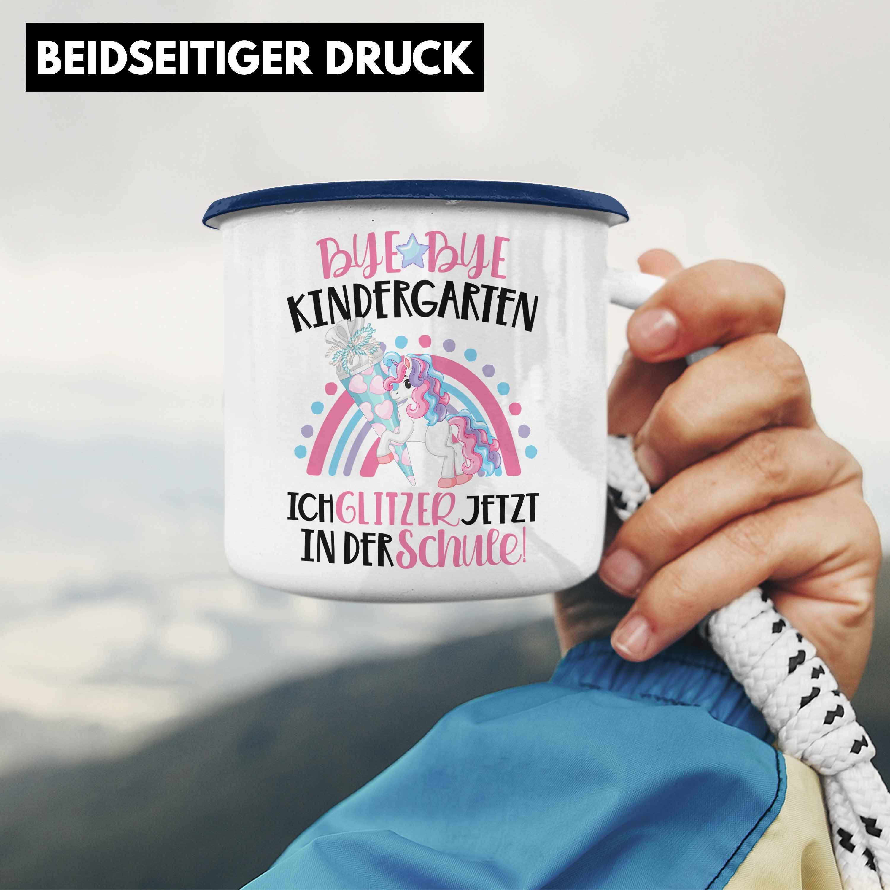 Schulstart Schulkind Schuleinführung Geschenkidee Mädchen Thermotasse Geschenk 2022 Pferde Trendation Schulkind Blau 2022 - Schultag Trendation Grafik Einhorn 1. Tasse Emaille Einschulung Schulanfang