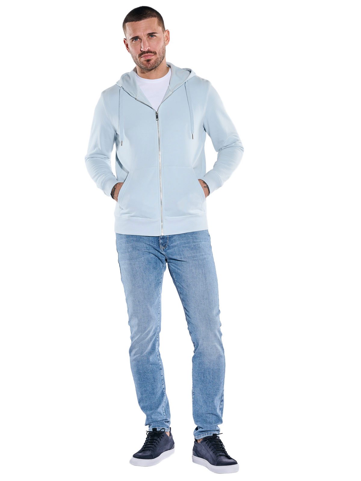 emilio adani Kapuzensweatjacke Herren Sportive Sweatjacke mit Kapuze, Hellblau