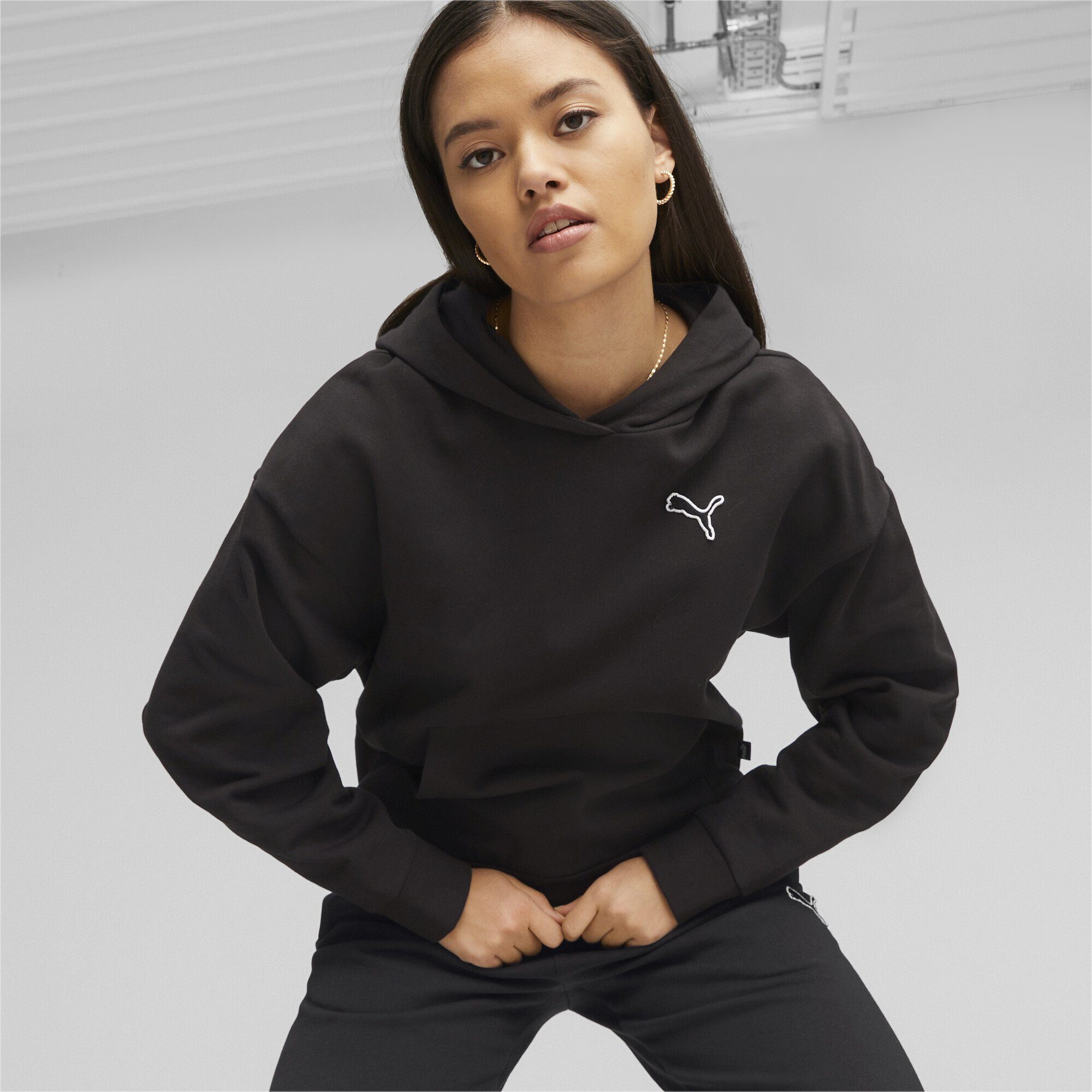 Damen Black PUMA Essentials Hoodie Sweatshirt Better