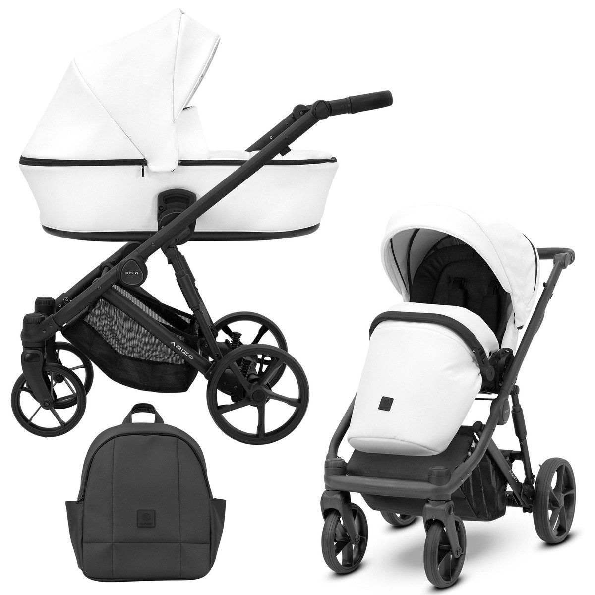 KUNERT Kombi-Kinderwagen ARIZO 2 in1 Kinderwagen mit schwarzem Rahmen und Tragetasche, Leichter Aluminiumrahmen, verstellbare Rückenlehne