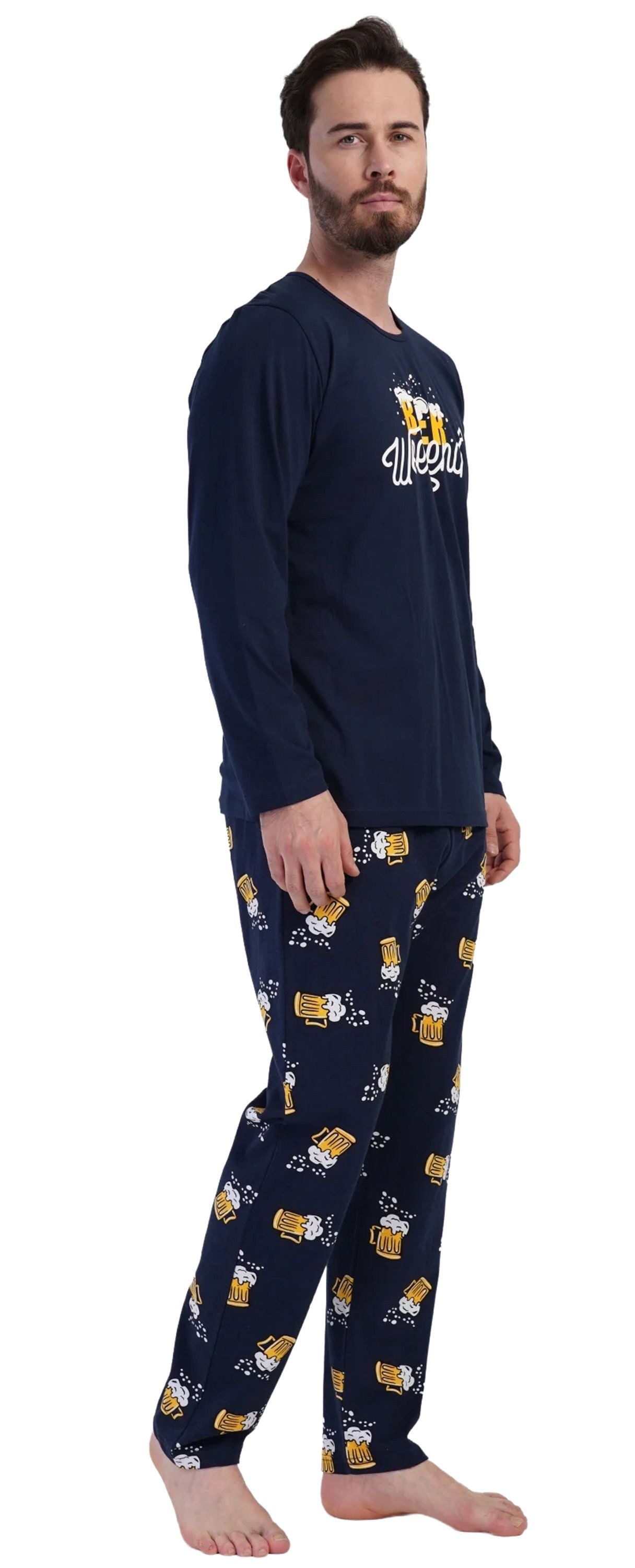 Vienetta Schlafanzug Man (Set, 2 tlg., 2-teilig) Herren Pyjama lang Langarm Baumwolle