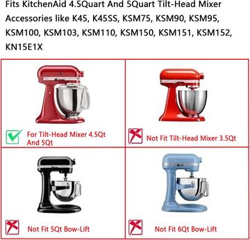 BlingBin Flexibler Flachrührer Edelstahl Flach Schlägel Klinge für KitchenAid 4,5-5 Quart, Zubehör für K45SS, K45, KSM1, KSM100, KSM110, KSM120, KSM15, KSM16, KSM75, KSM90, KSM8, KSM105GBCER (nicht für 5 QT Bowl-Lift) Mixer), Kippkopf Standmixer - stabiles Mischzubehör