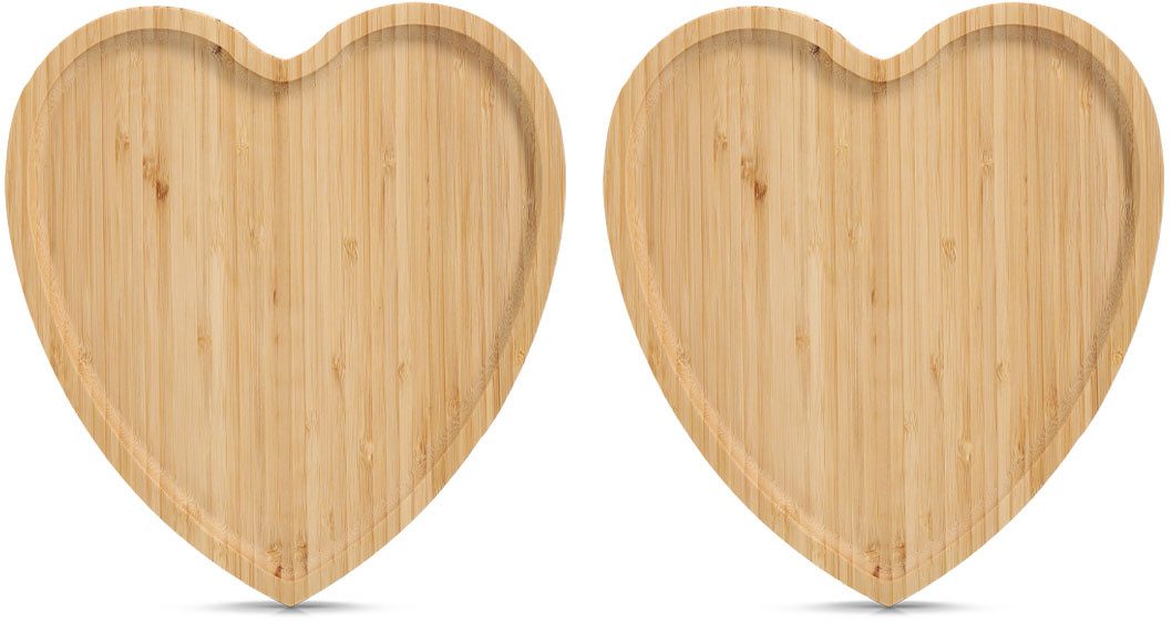 Zeller Present Servierbrett Serviertablett "Herz", Bambus, 100% FSC, 2-tlg., Bambus, (Set, 2-St), Dekotablett, natürliches Material