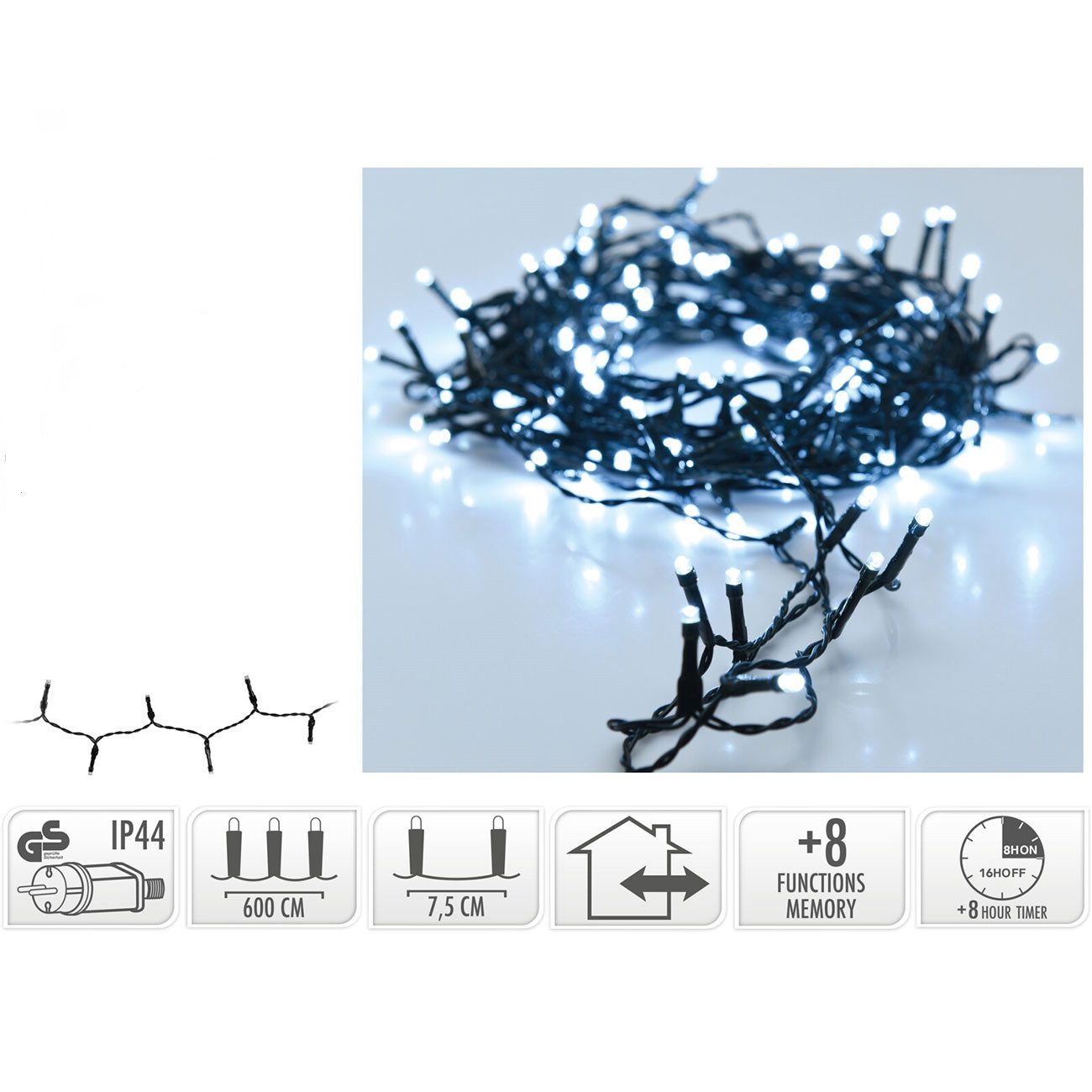 Home & styling collection LED-Lichterkette LED-Lichterkette 6 m, 80 LEDs, 8 Funktionen & Timer, IP44 warmweiß, 80er LED-Lichterkette mit 8 Leuchtfunktionen, Timer & Memory-Effekt