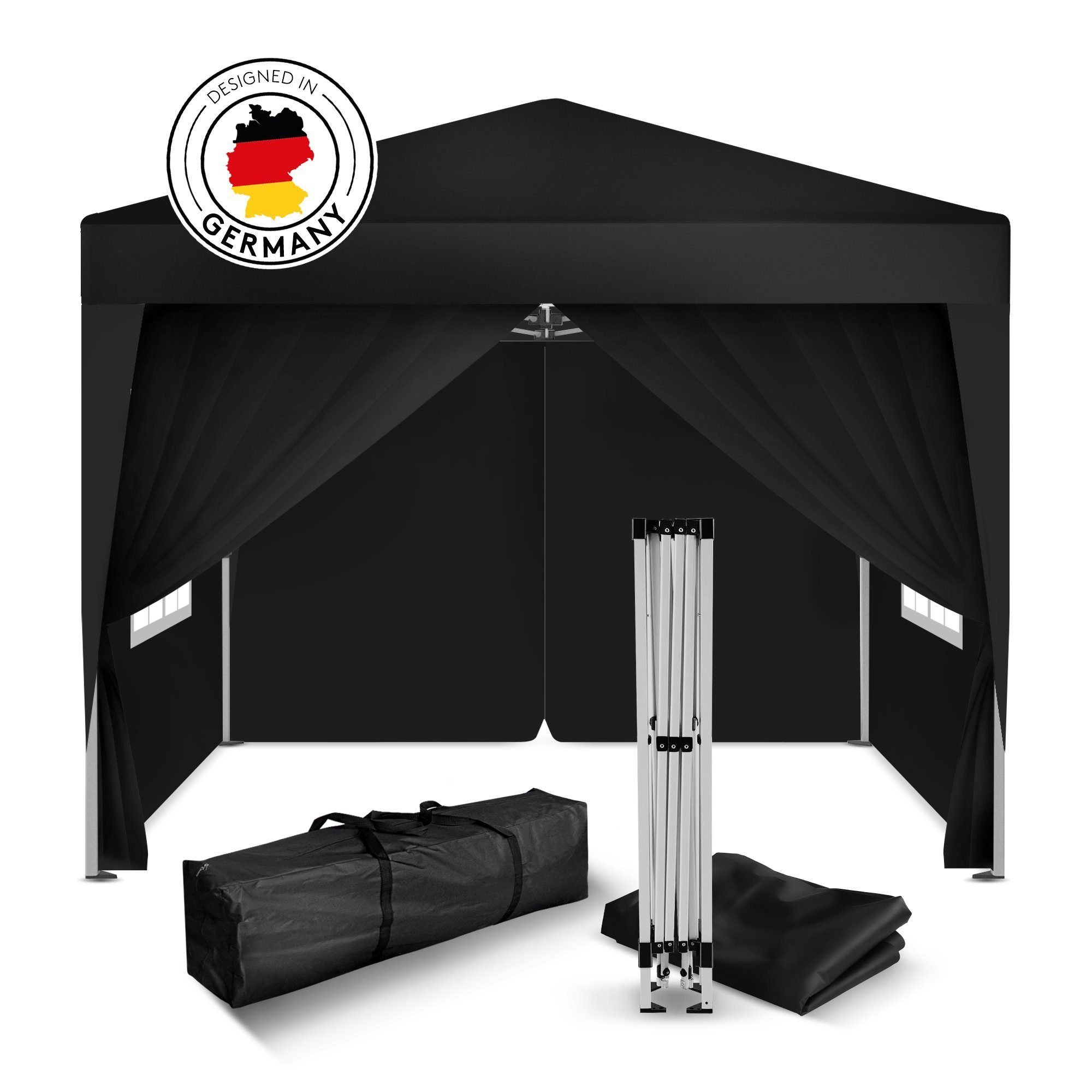 Kronenburg Partyzelt Faltpavillon 2x2m schwarz, wasserdicht, mit 4 Seitenteilen