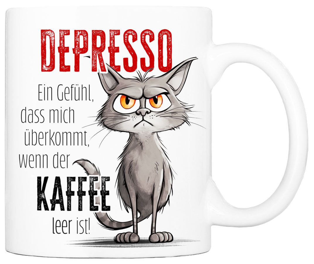 Tasse mit Spruch DEPRESSO Kaffeetasse Büro Arbeit, Geschenk