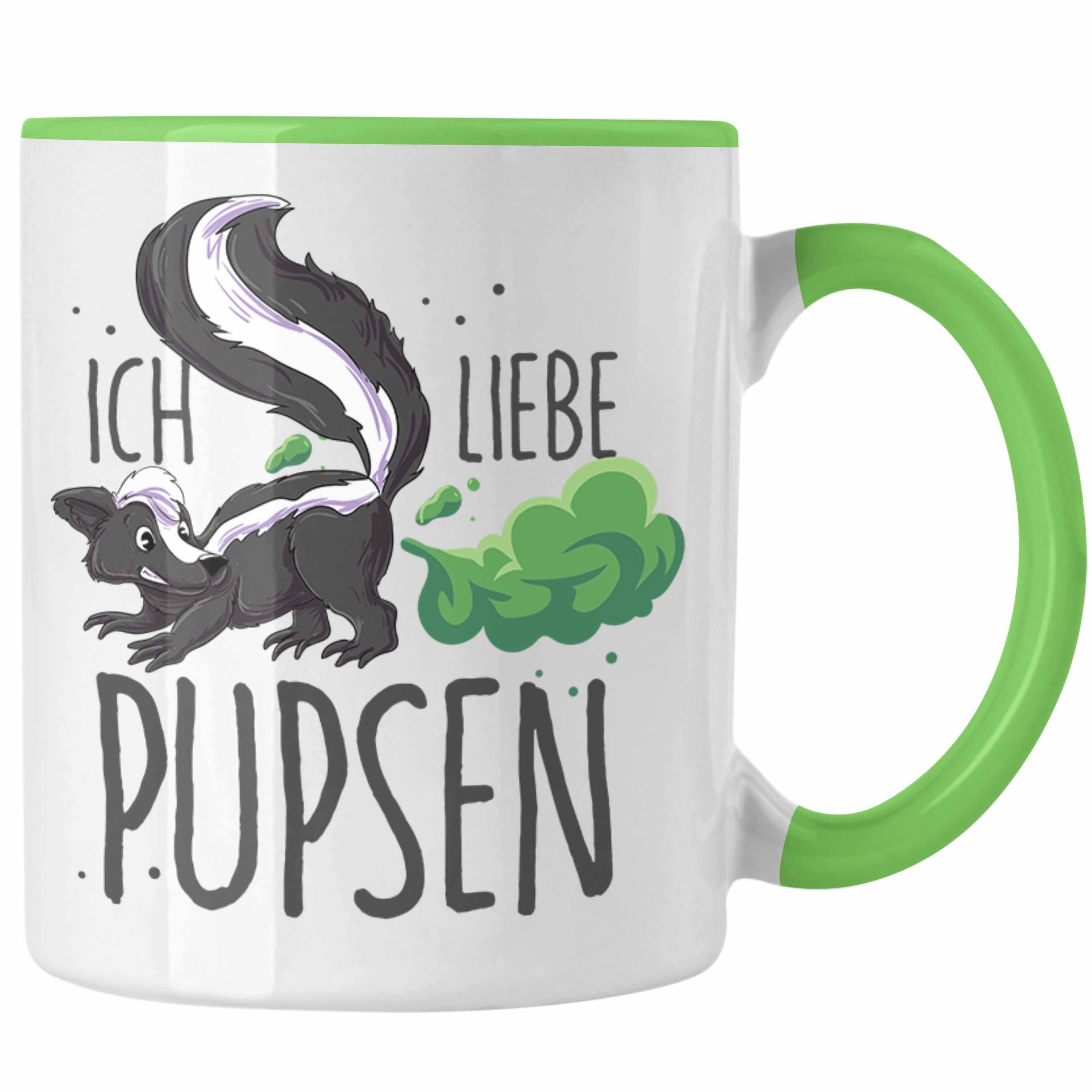 Trendation Tasse Lustige Tasse "Ich liebe Pupsen" mit Stinktier-Motiv Geschenkidee Gebu Grün