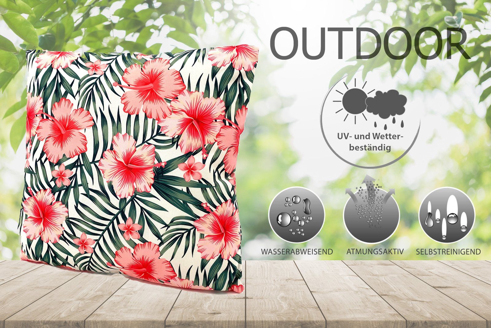 heimtexland Dekokissen Outdoorkissen Garten Deko Outdoor Kissen gefüllt, Lotus Effekt, schmutz- und wasserabweisend, inkl. Füllung