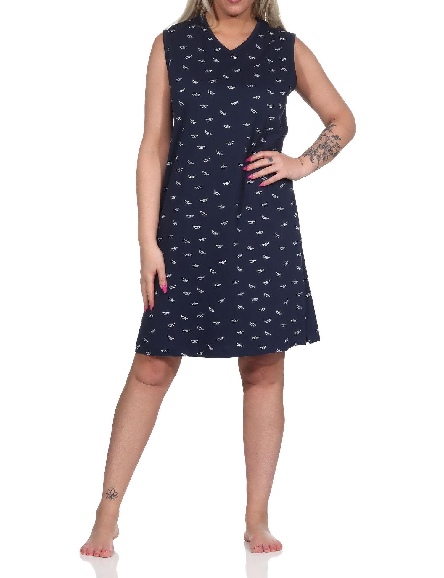 Normann Nachthemd Damen Achselträger Nachthemd Strandkleid in maritimer Optik