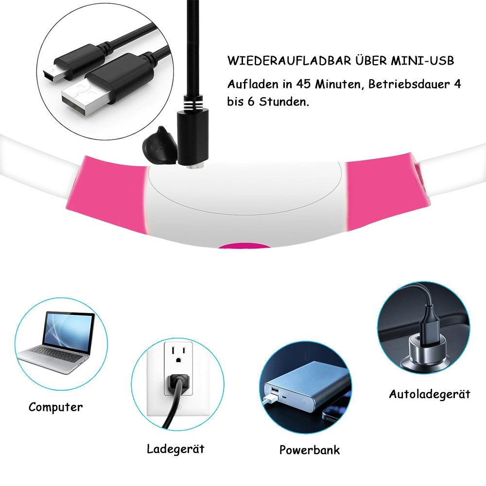 TUWENA Hunde-Halsband Leuchthalsband Hund USB Aufladbar, Wasserdicht Hundehalsband Leuchtend, 3 Beleuchtungsmodi, LED Halsband für Kleine, Mittlere und Große Hunde