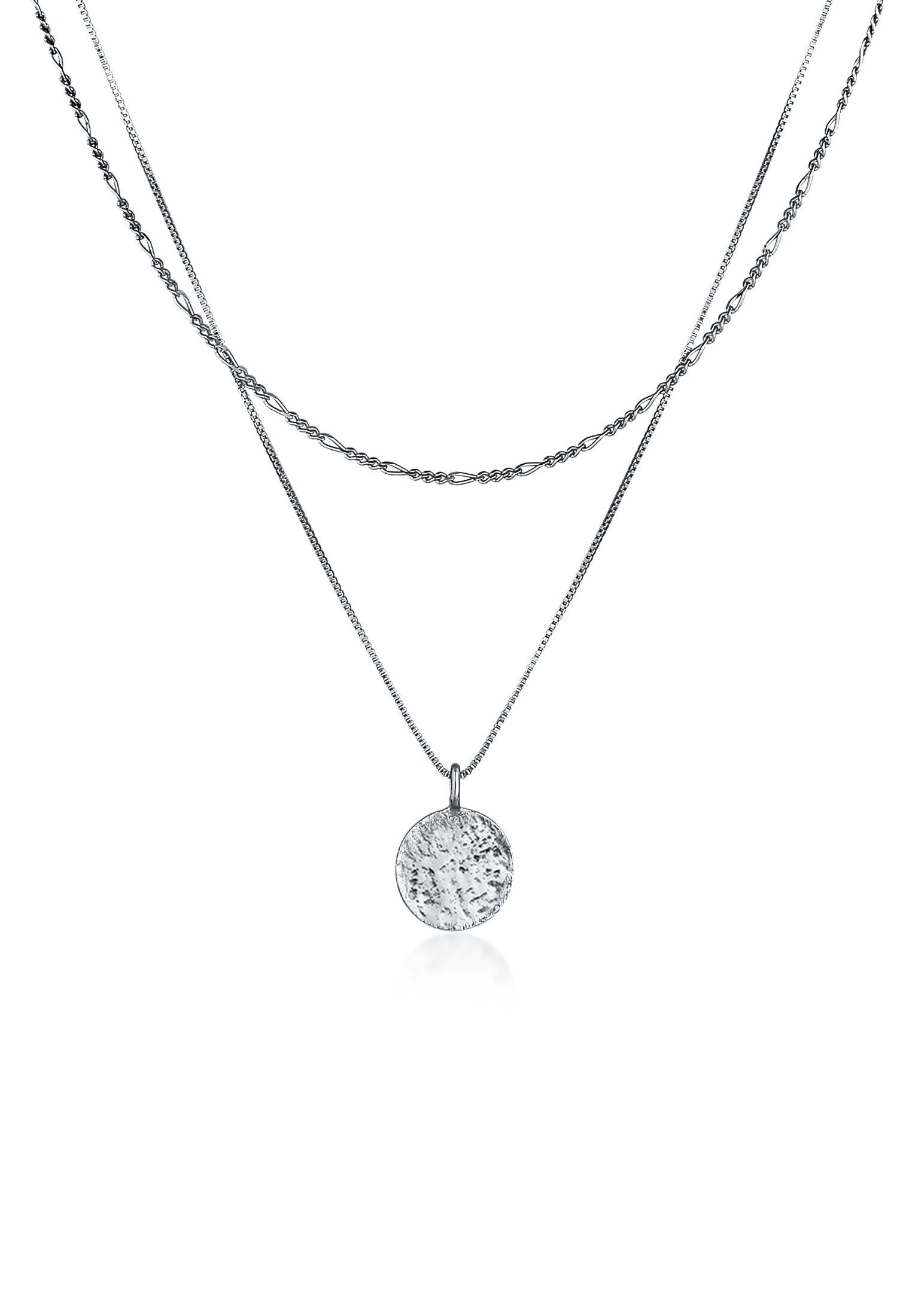 Kette mit Anhänger Herren Layer Figaro Venezianer Plättchen 925 Silber