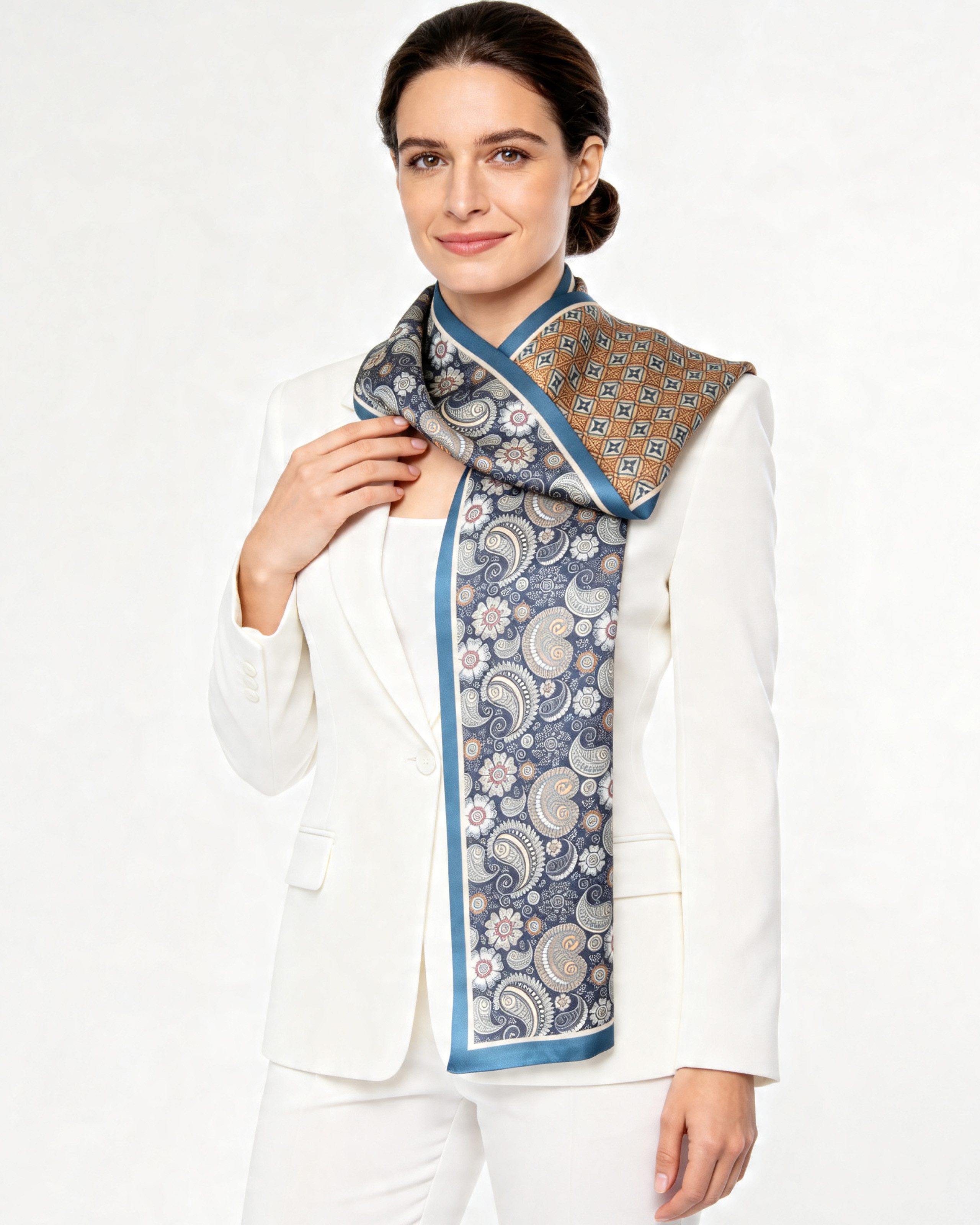 MayTree Seidentuch beidseitig, Paisley blau, 16 x 145 cm, (Stück), Seidentuch 100% Seide