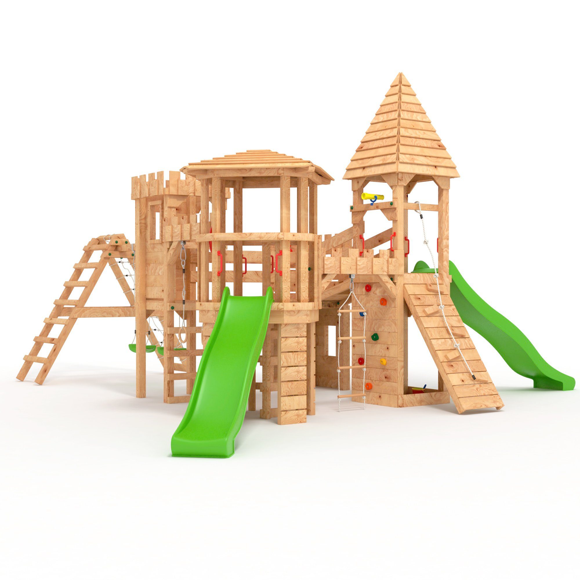 Spielturm Ritterburg-XXL+R - mit 4x Klettertürmen, 2x Rutschen, Sandkasten