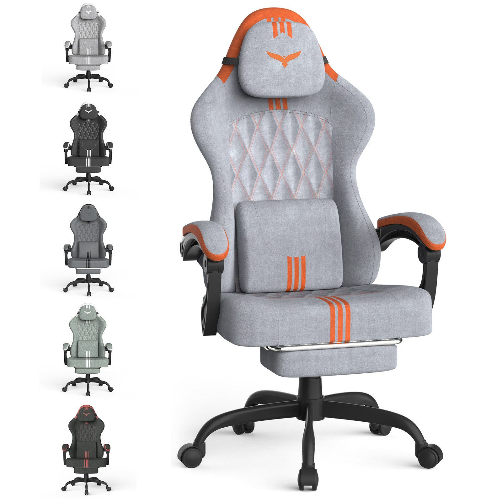 Huracan Gaming-Stuhl Gaming Chair mit Massagefunktion Kopfstütze & Fußstütze, (Gamer Stuhl,Gaming Sessel), Verstellbare Rückenlehne 90-135°,Höhenverstellbar
