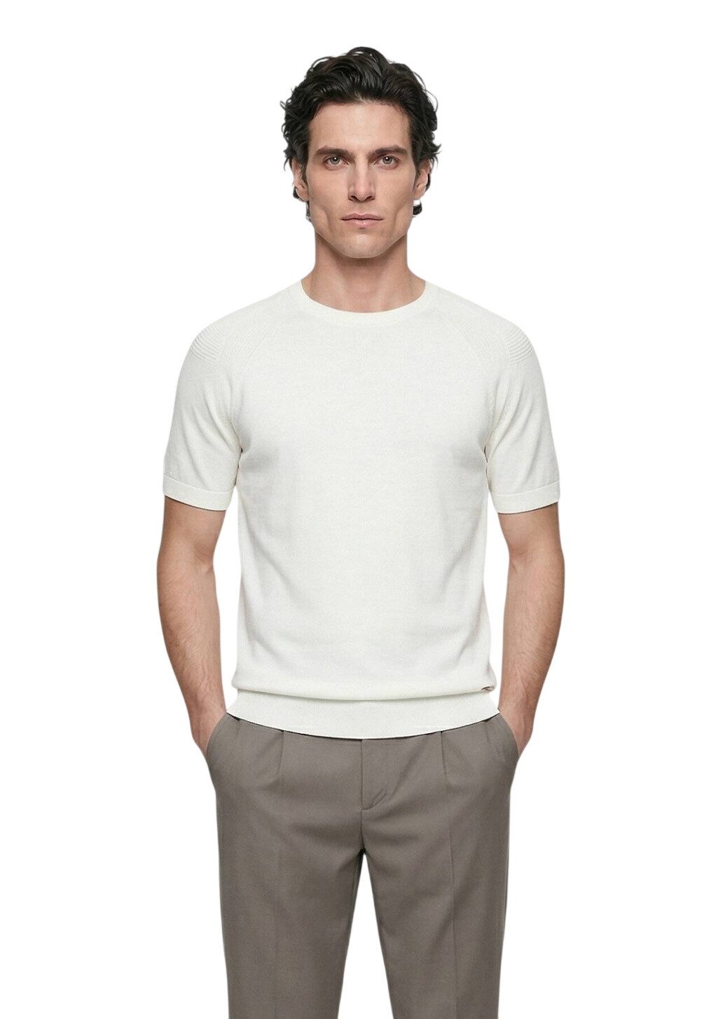 RAMSEY Longpullover Ecru Strickmode