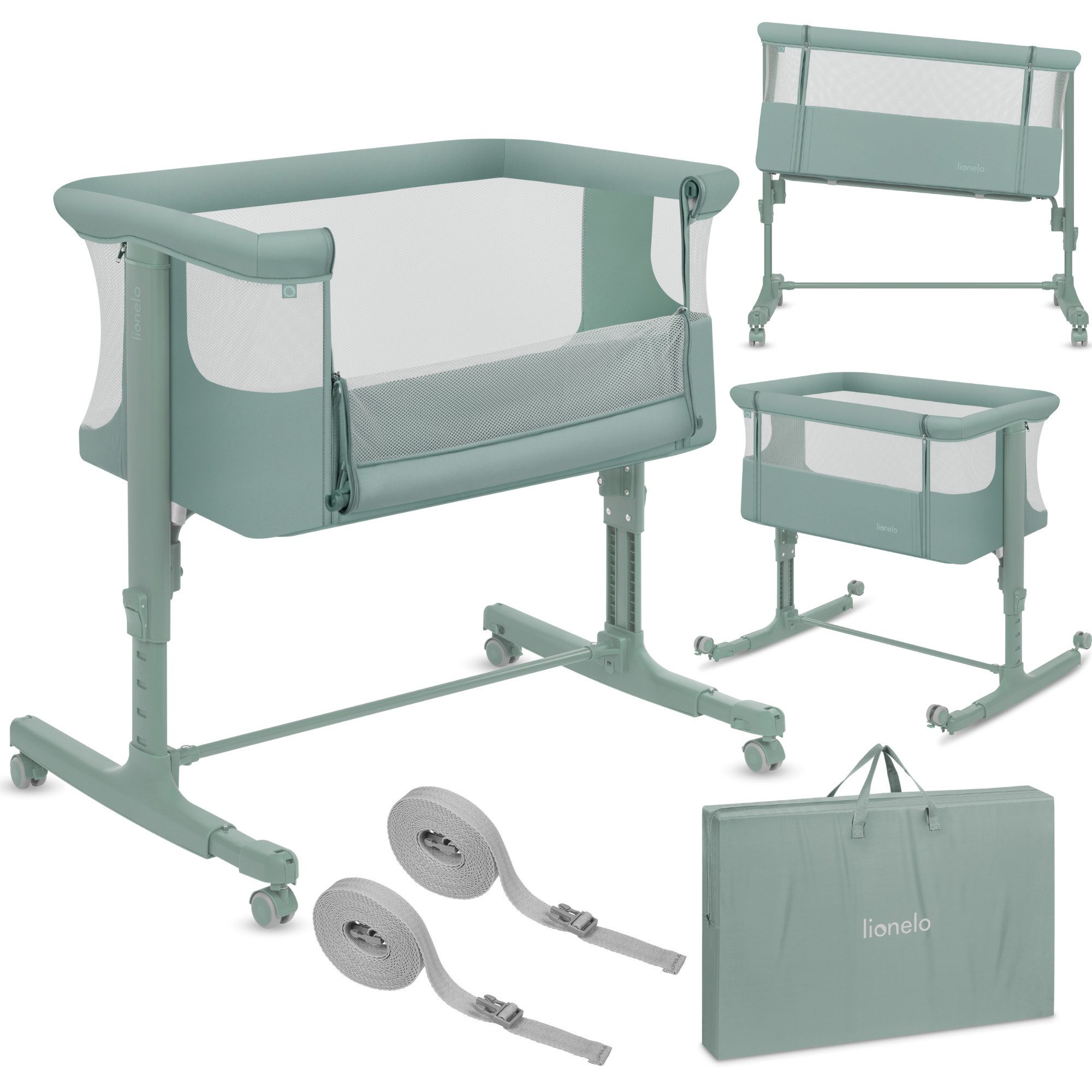 lionelo Baby-Reisebett AURORA, 3-in-1: Beistellbett, Babywiege, freistehendes Babybett