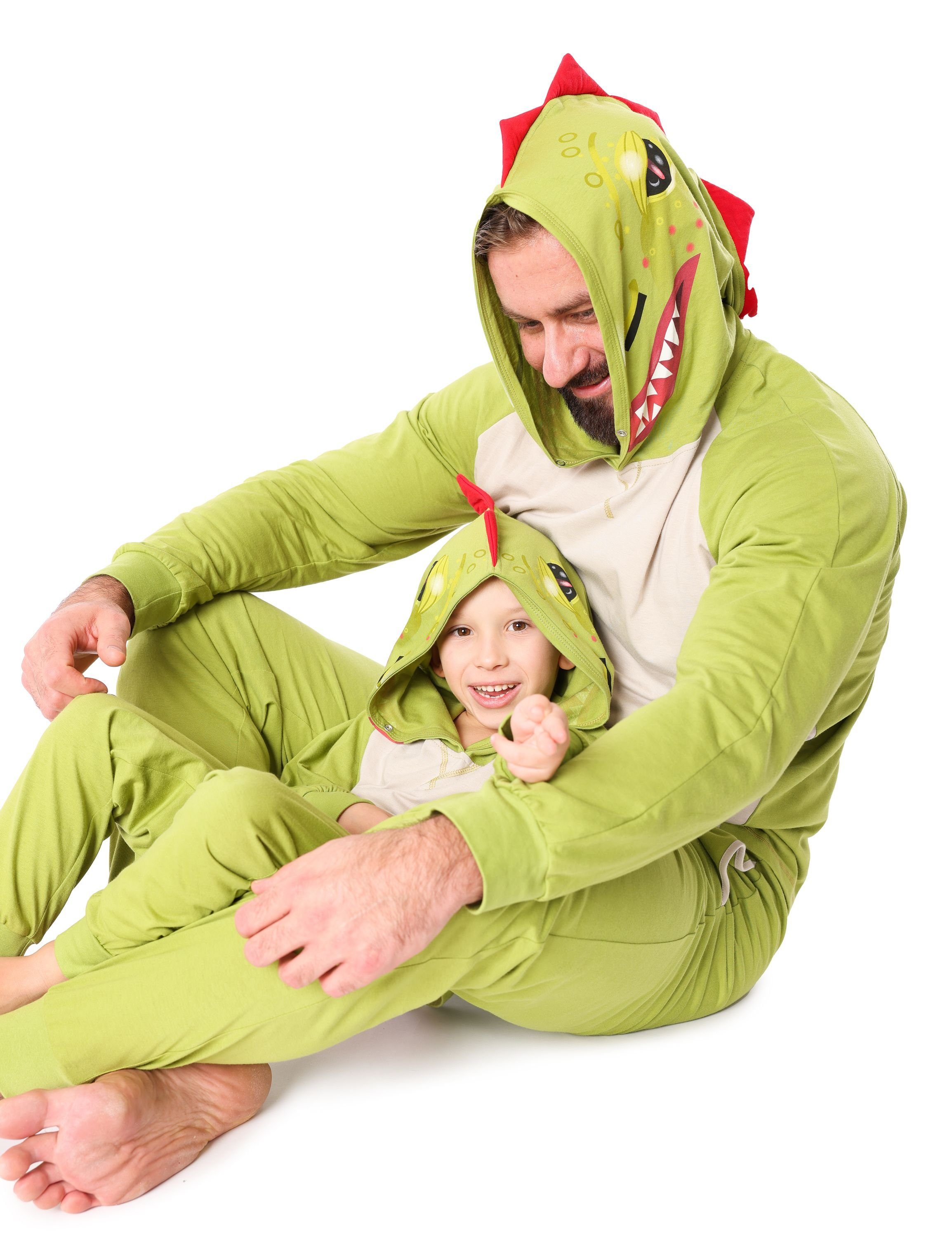 Ladeheid Schlafanzug aus Kapuze Baumwolle Grün ohne mit Herren Dino Tierkostüm LA40-239 Schlafanzug