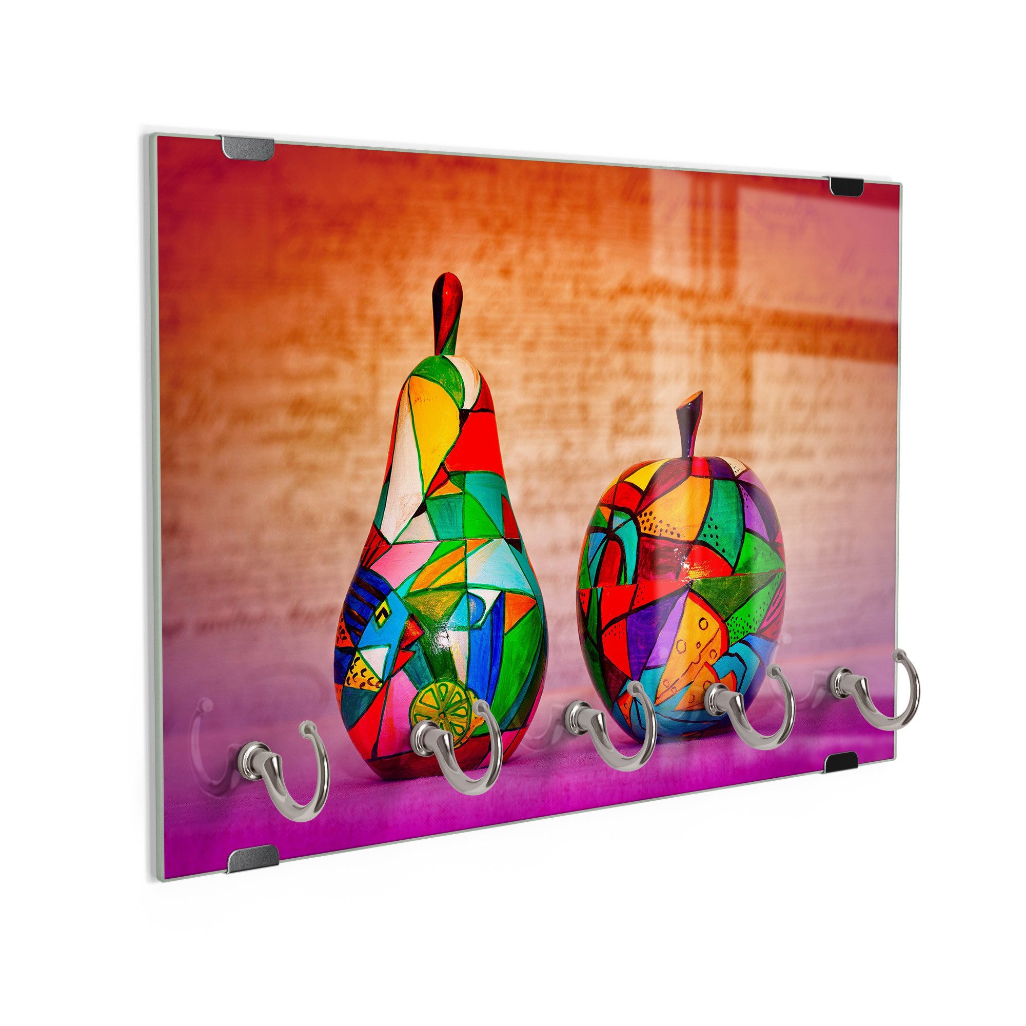 DEQORI Schlüsselbrett 'Bunte Holzfrüchte', (1 St), Schlüsselhalter Schlüssel Haken Schlüsselboard modern Schlüsselleiste
