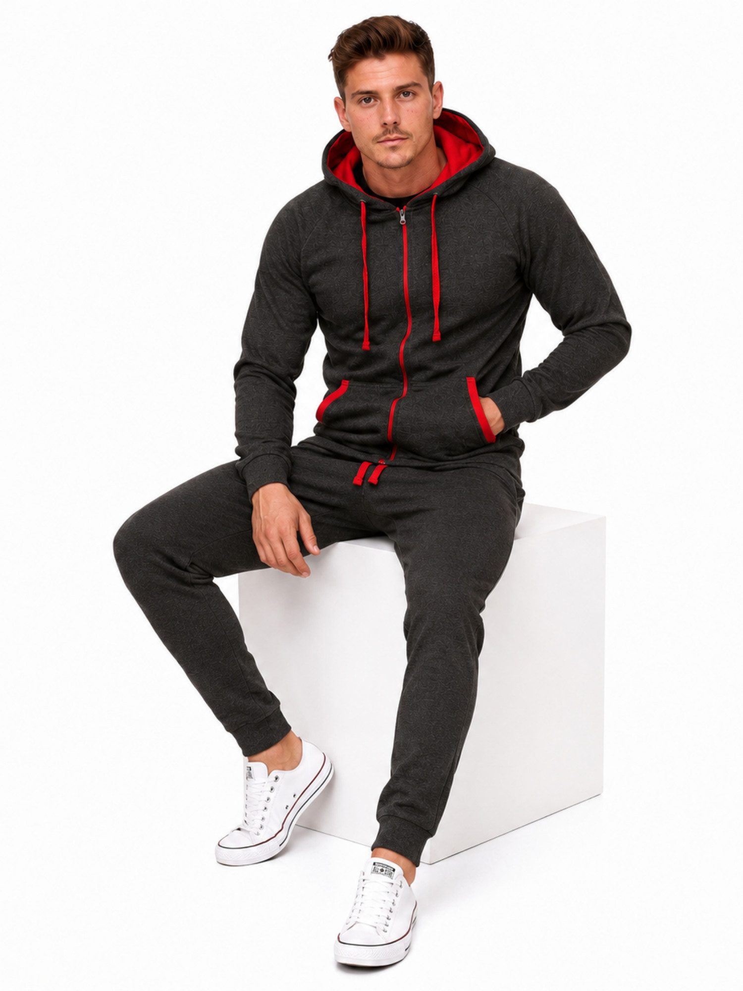 L.gonline Freizeitanzug Herren Freizeitanzug Jogginganzug Sweatwear 704 (Kapuzenjacke mit Reißverschluss, Hose, 2-tlg), Hose und Jacke