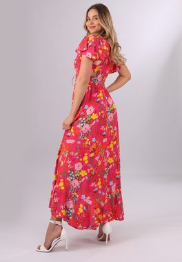 YC Fashion & Style Sommerkleid Maxikleid mit Blumenmuster und Vokuhila-Schnitt in Lachsrot Alloverdruck, Boho, Hinten länger, mit Blumenprint