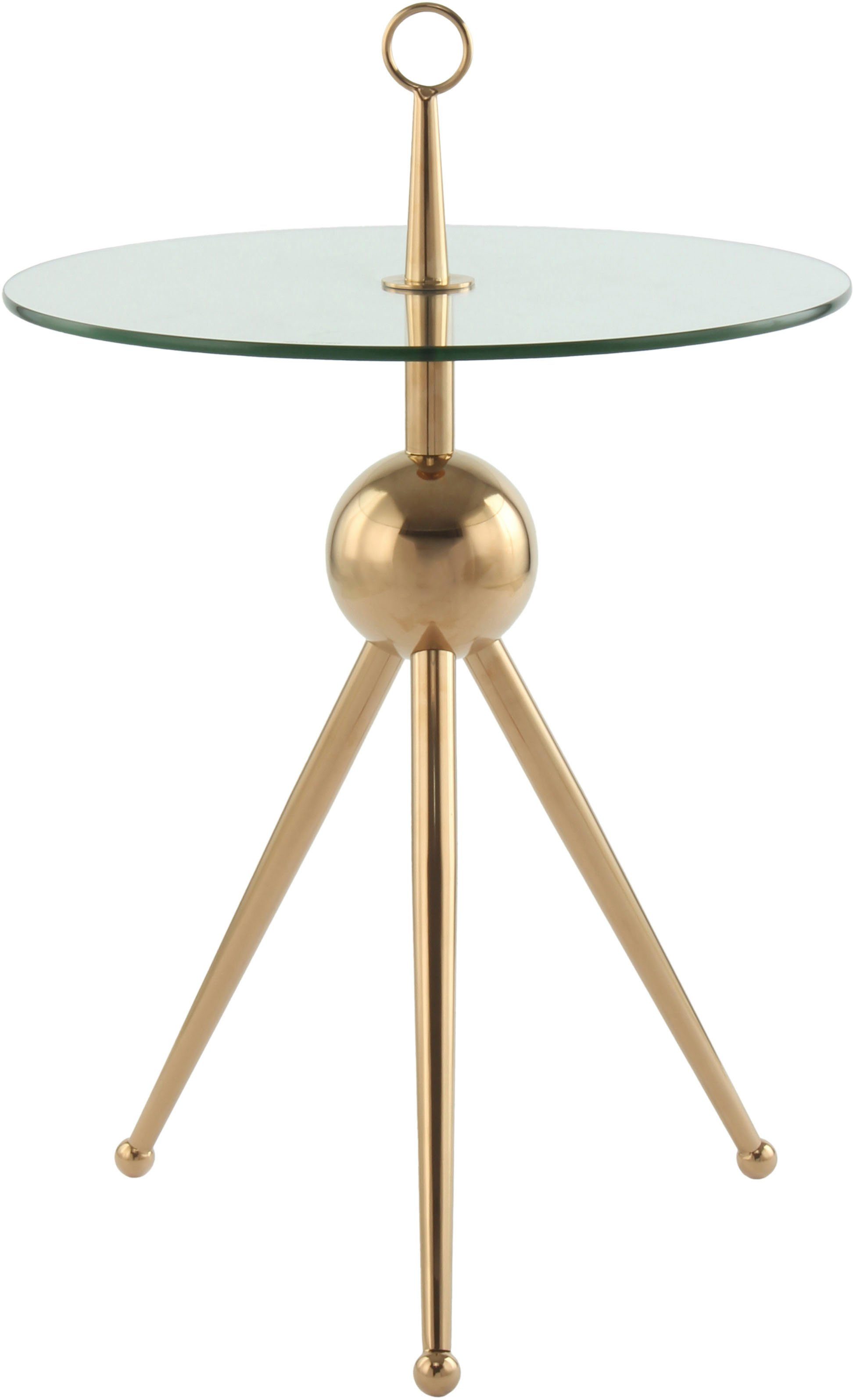 Kayoom Beistelltisch Ontario 325, Runde Glasplatte aus Sicherheitsglas, 100% Edelstahl (1-St), Minimalistisch, Gestell in Tripod-Design, mit Tragering
