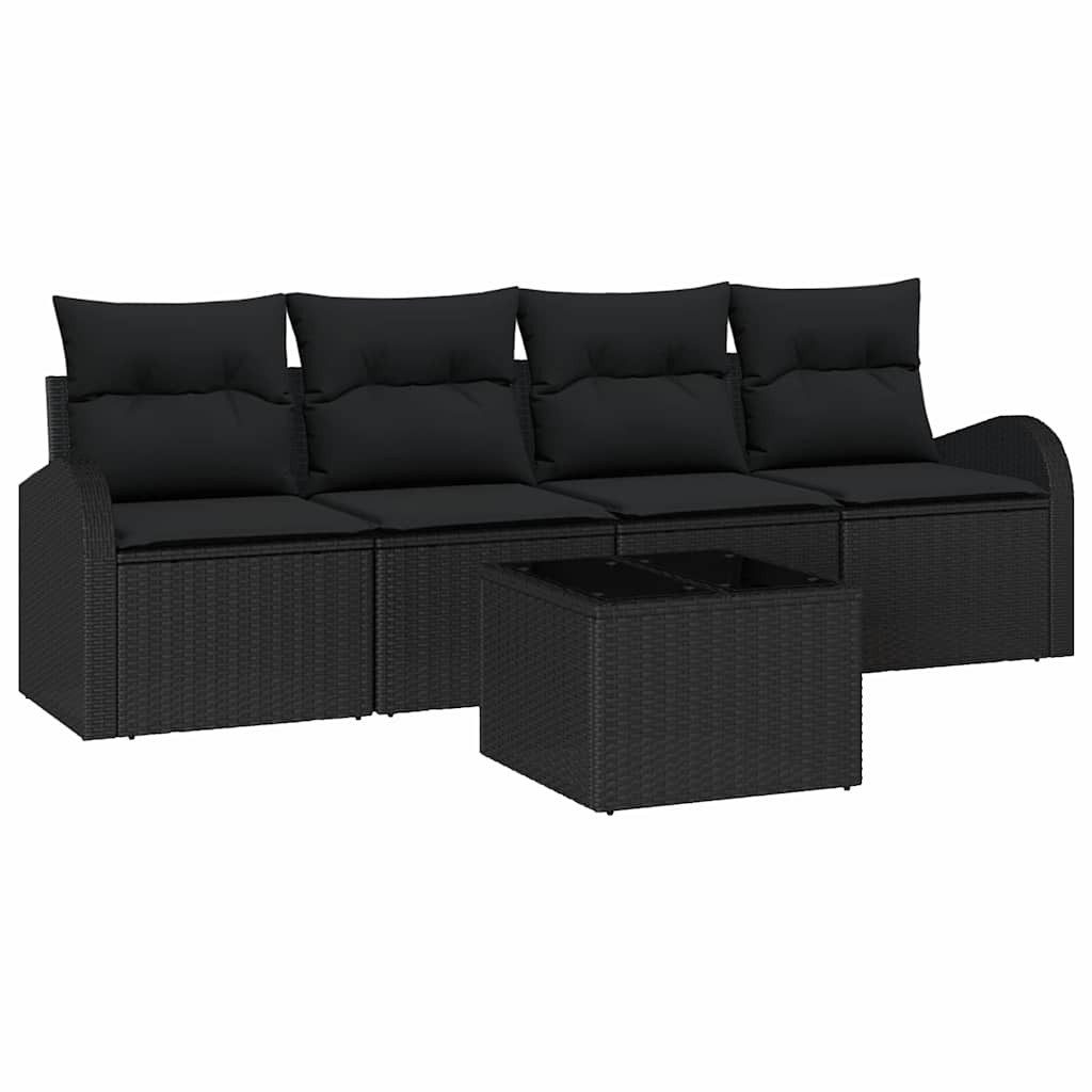vidaXL Loungesofa Gartensofa-set Schwarz 55 x 55 x 37 cm Poly-Rattan, 5 Teile
