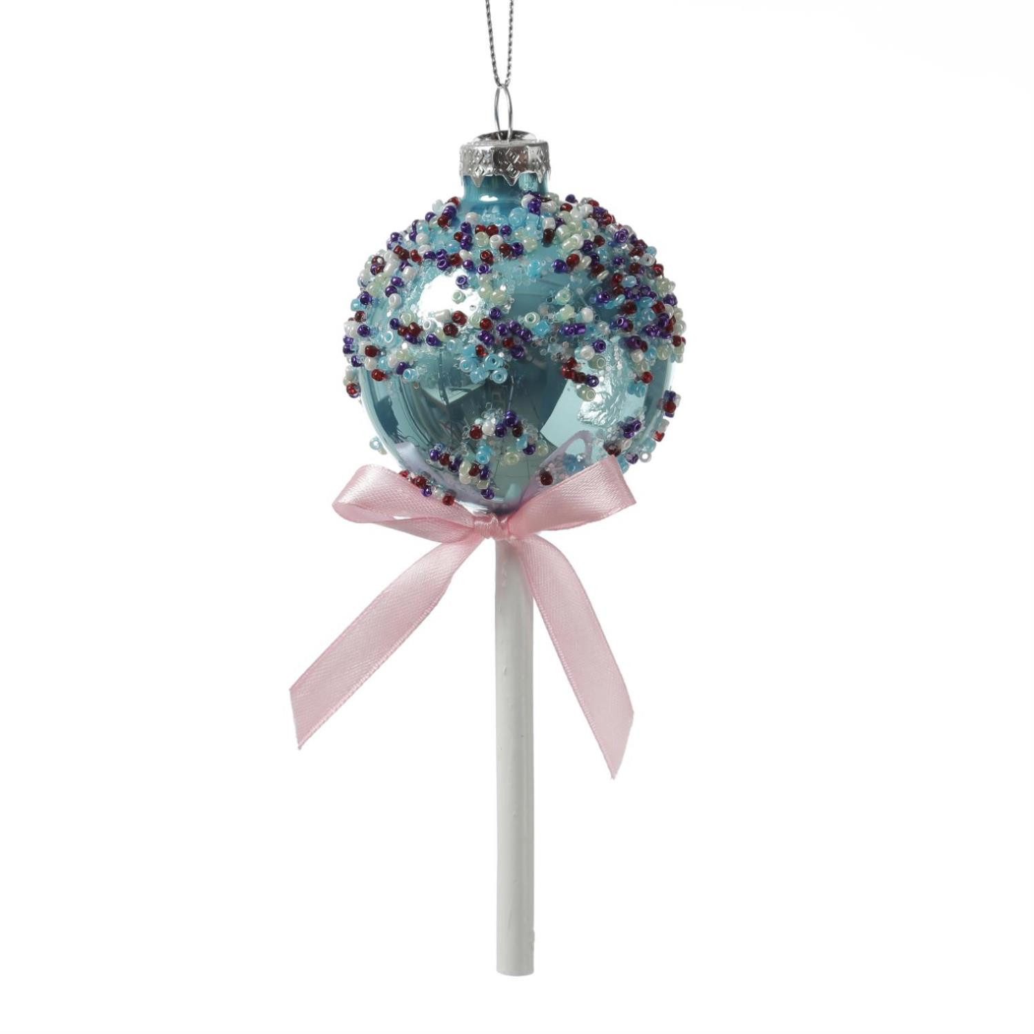 MARELIDA Christbaumschmuck Weihnachtsbaumschmuck Lolli Cake Pop mit Perlen Glas H: 16cm blau