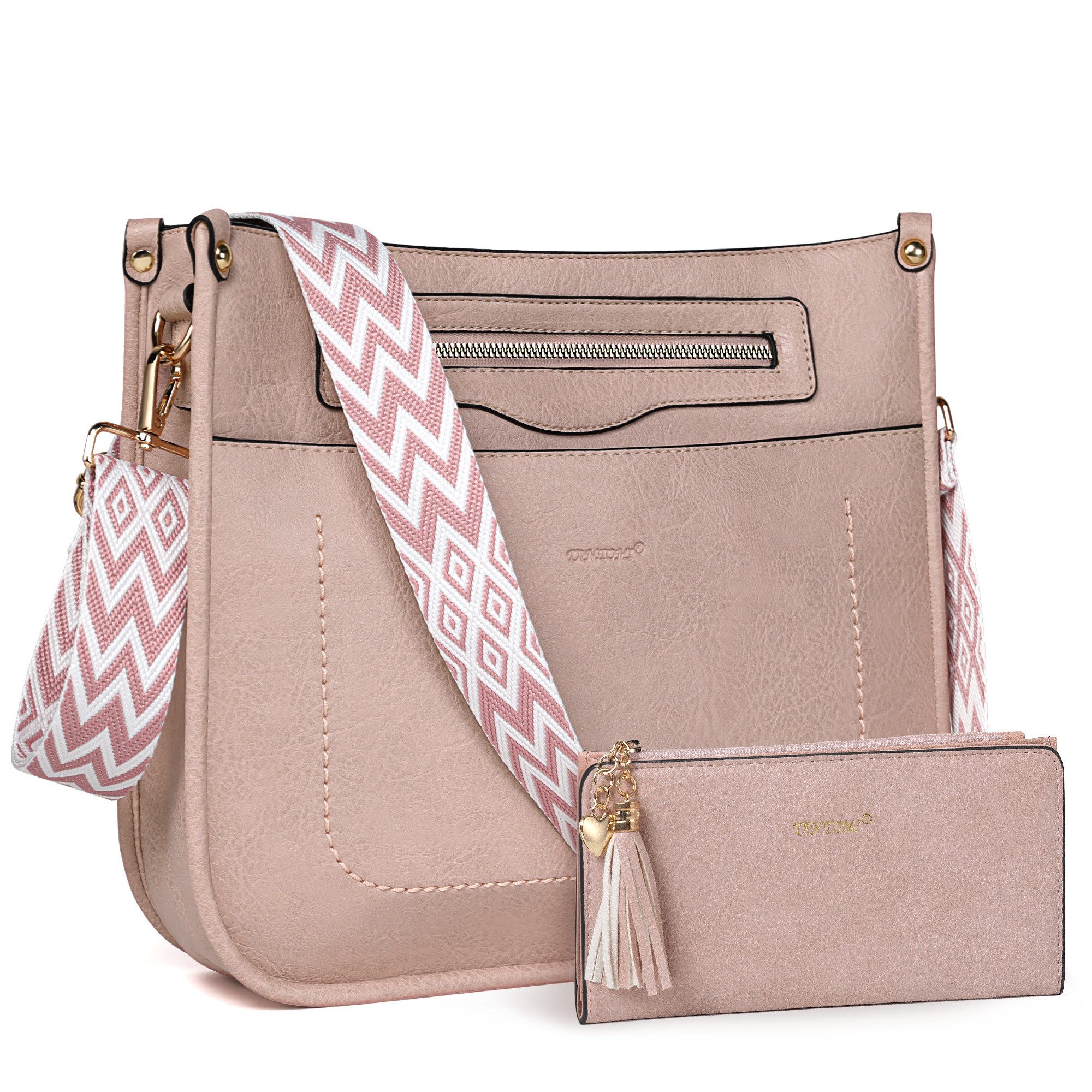 TANTOMI Umhängetasche Damen Handtasche mittelgroß Crossbody Bag Mit Geldbörse, Damen Tasche mit Verstellbar Breitem Schultergurt