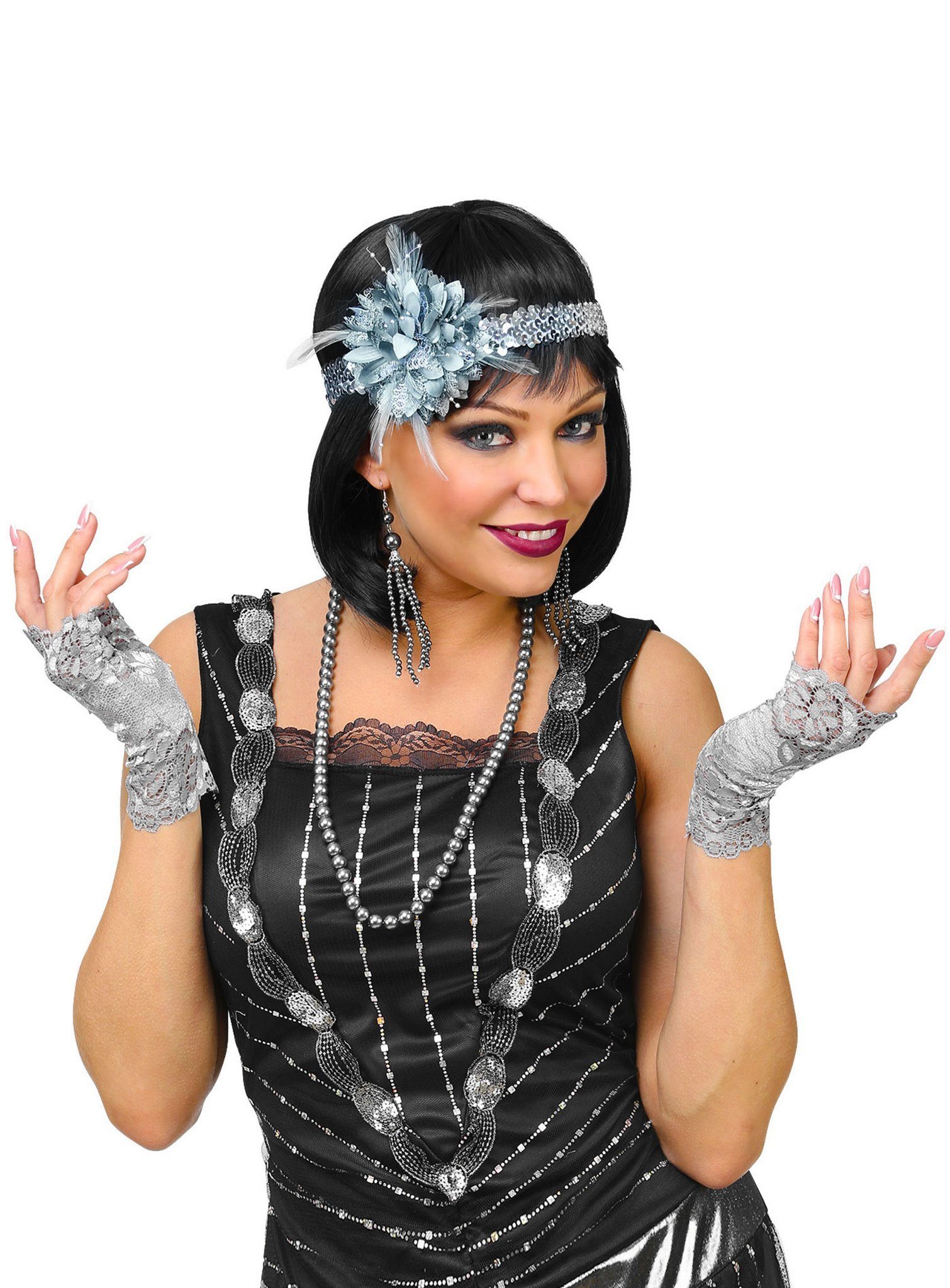 Widdmann Ohrring und Ketten Set 20er Charleston Set Flapper - Kostüm Schmuc günstig online kaufen