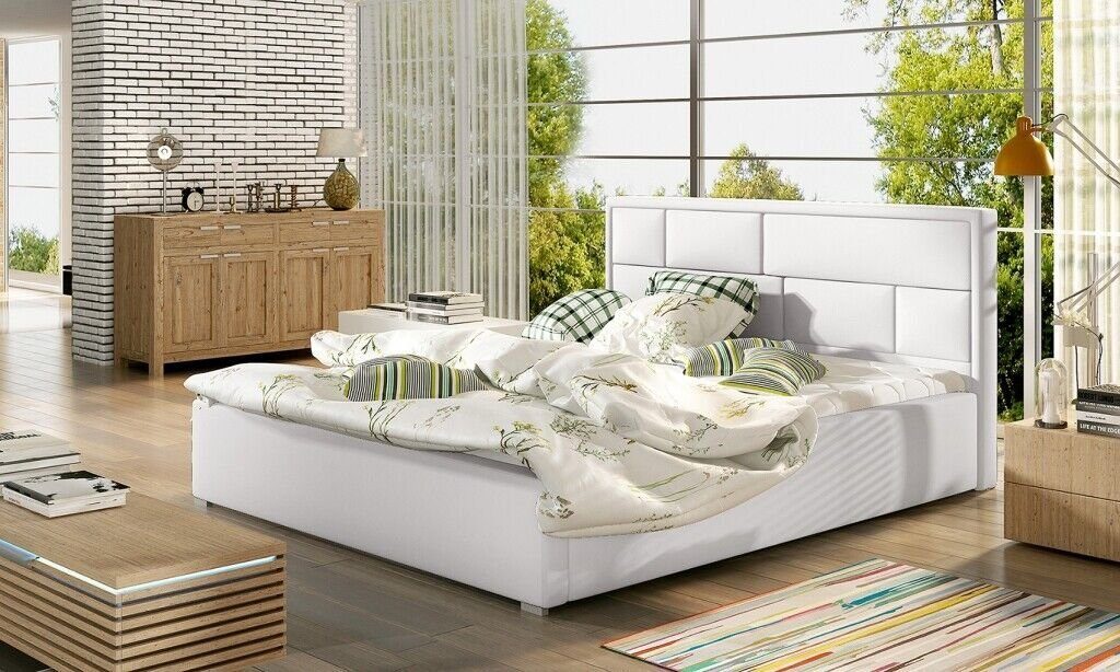 Schlafzimmer Polster Designer JVmoebel Betten Bett Robustes Bett, Weiß Hotel Textil Luxus