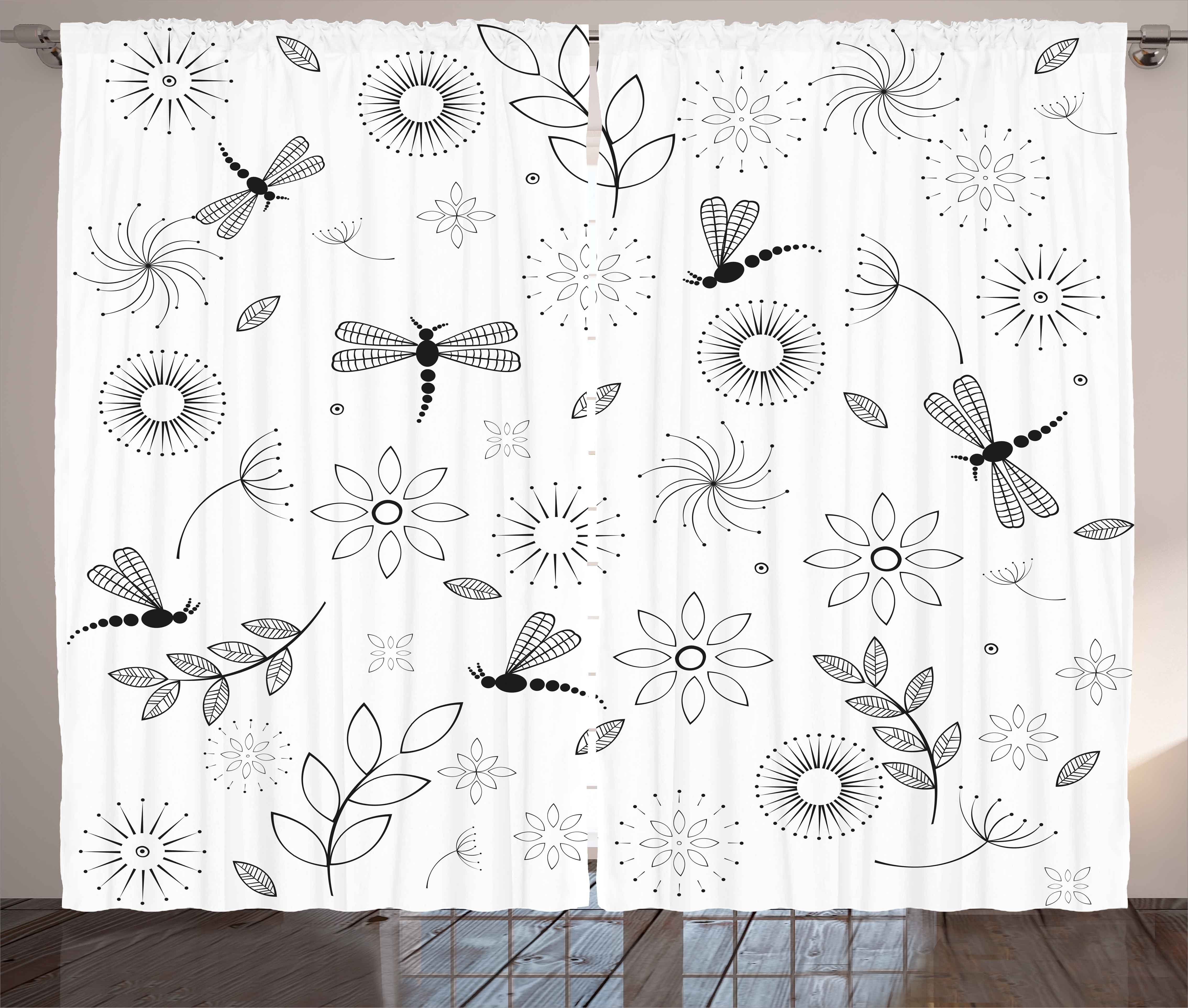 Skizzenhaft Haken, Gardine Blumen Libelle Schlafzimmer Schlaufen Vorhang Abakuhaus, mit Kräuselband und