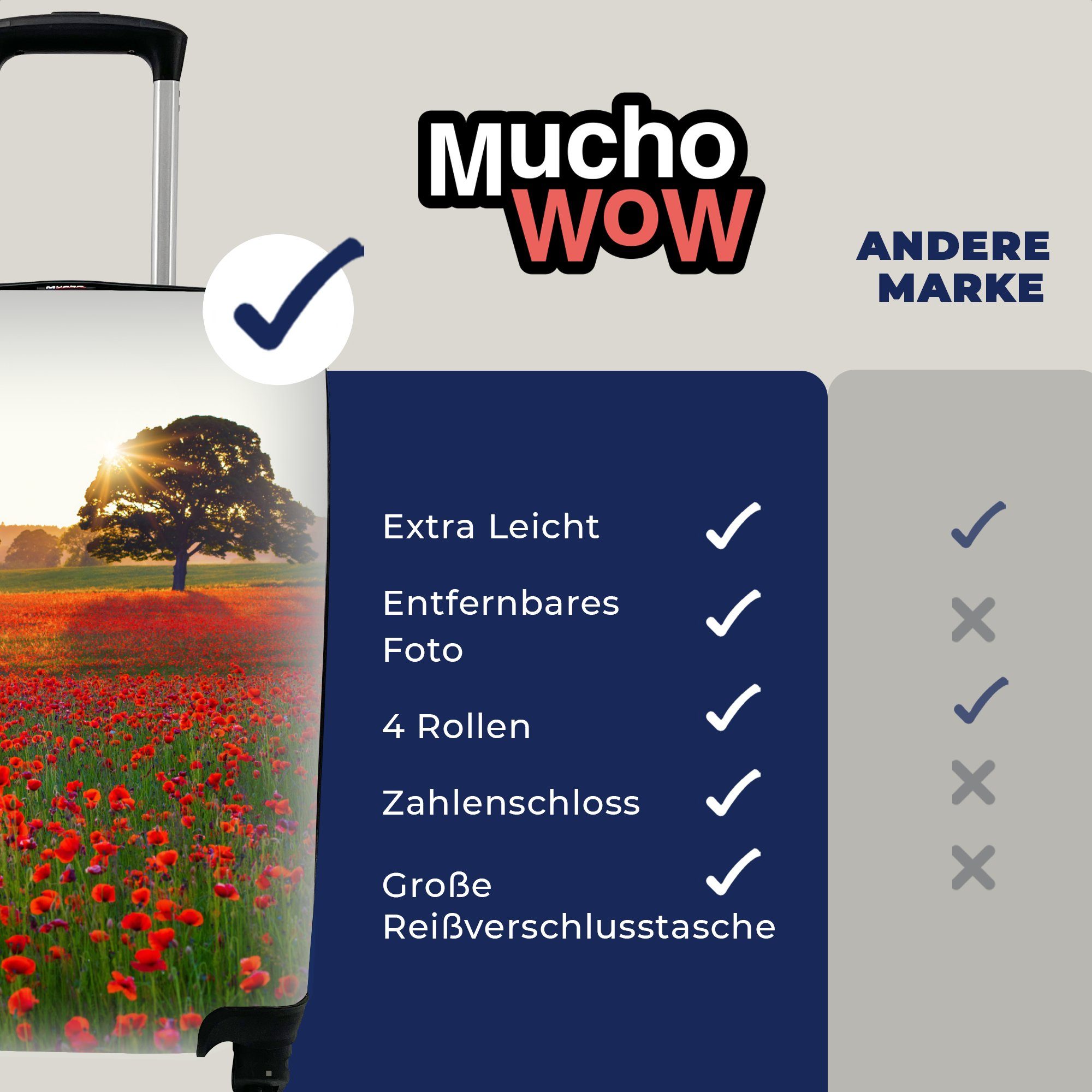 Handgepäck Rollen, Bäumen, 4 für mit Ein Ferien, Reisekoffer MuchoWow Mohnfeld großen zwei Reisetasche Trolley, mit rollen, Handgepäckkoffer