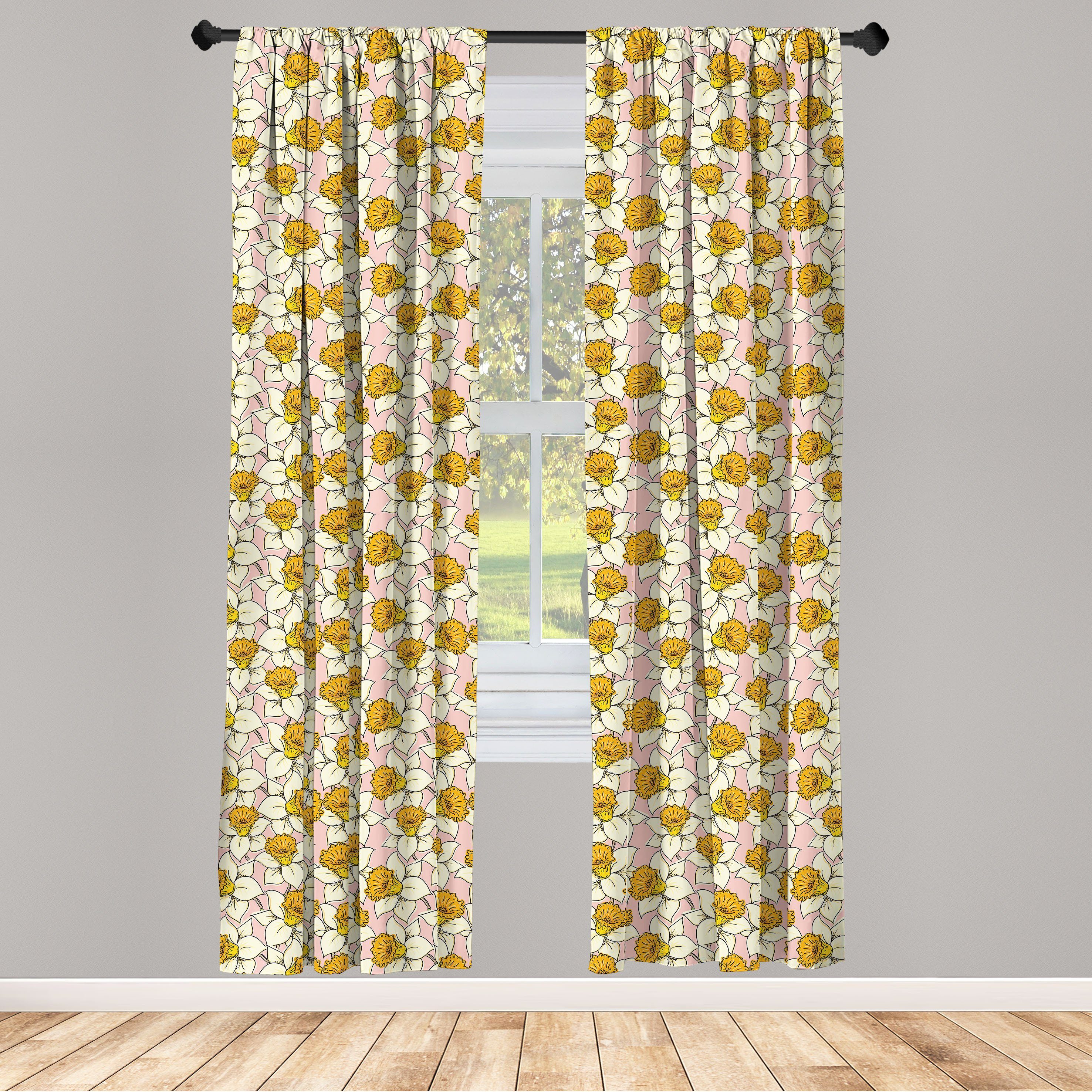 Gardine Vorhang für Wohnzimmer Schlafzimmer Dekor, Abakuhaus, Microfaser, Gelbe Blume Flourish Natur