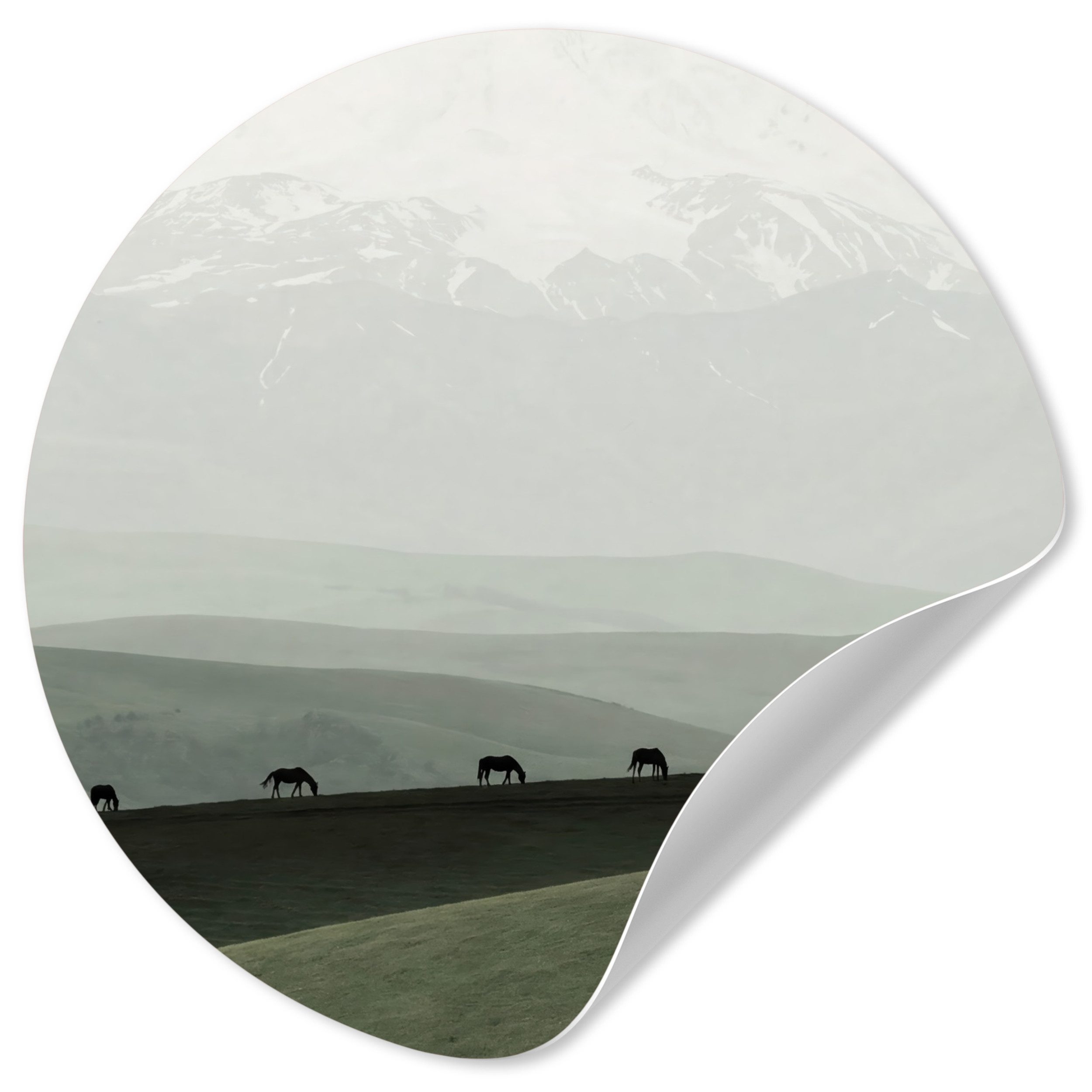 MuchoWow Wandsticker Grau - Berg - Pferde (1 St), Wandtattoo Selbstklebend, Wohnzimmer Deko Aufkleber, 30x30 cm