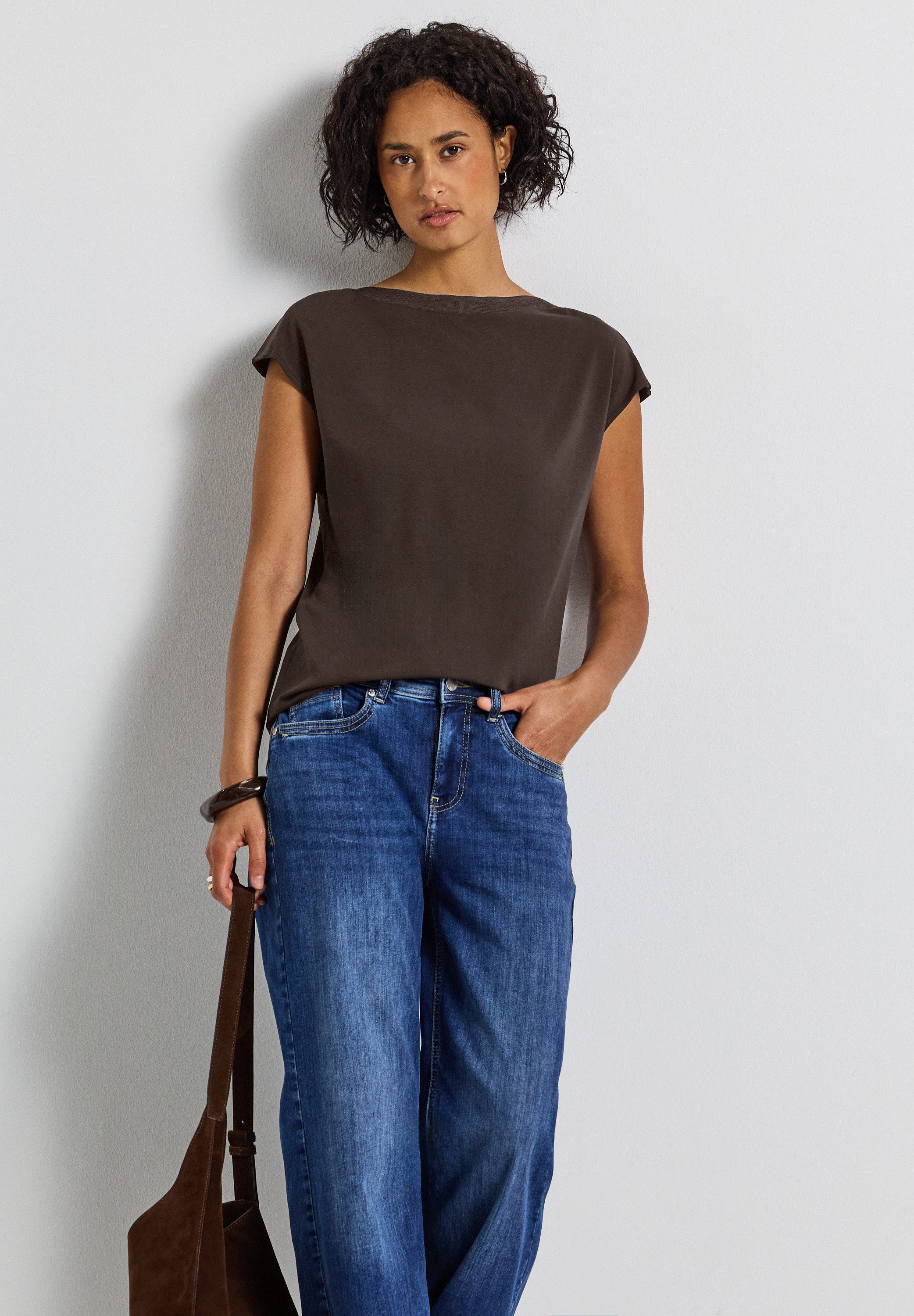 STREET ONE T-Shirt U-Boot Shirt mit Rippdetail günstig online kaufen