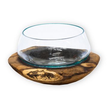 colourliving Deko-Glas Dekoglas Glas auf Wurzelholz Vase 20 cm (1 St), Handarbeit, Mundgeblasen, ein Unikat, vielfach einsetzbar, langlebig