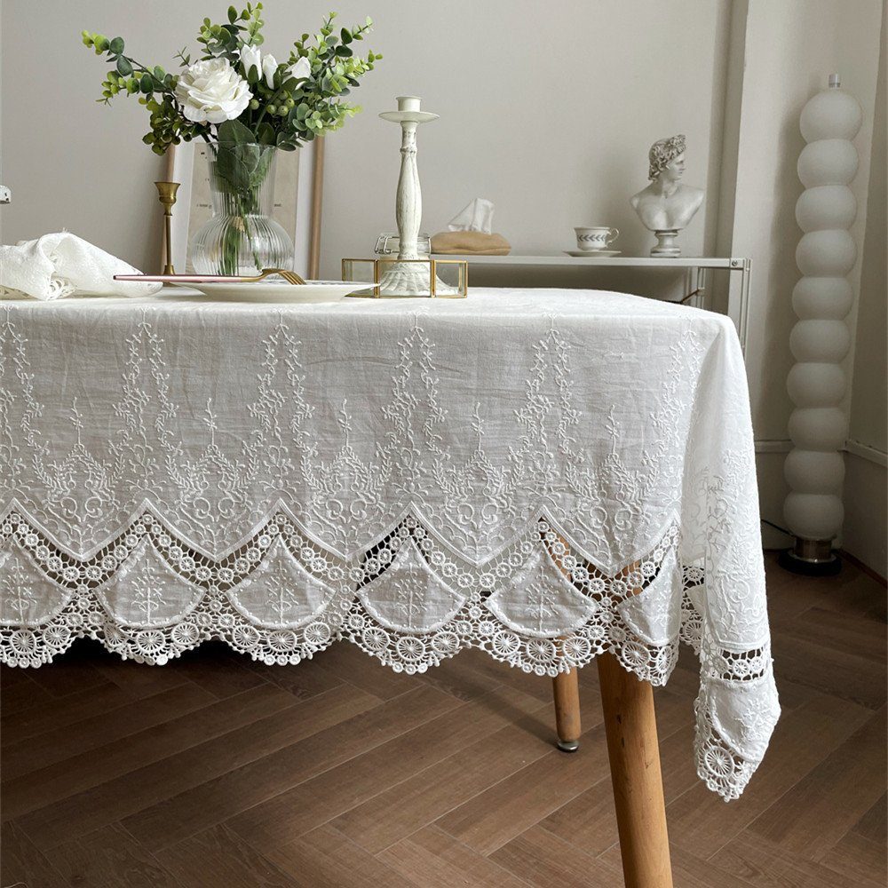 FELIXLEO Tischdecke 130*180cm Spitze Tischdecken rechteckige aus Weiße